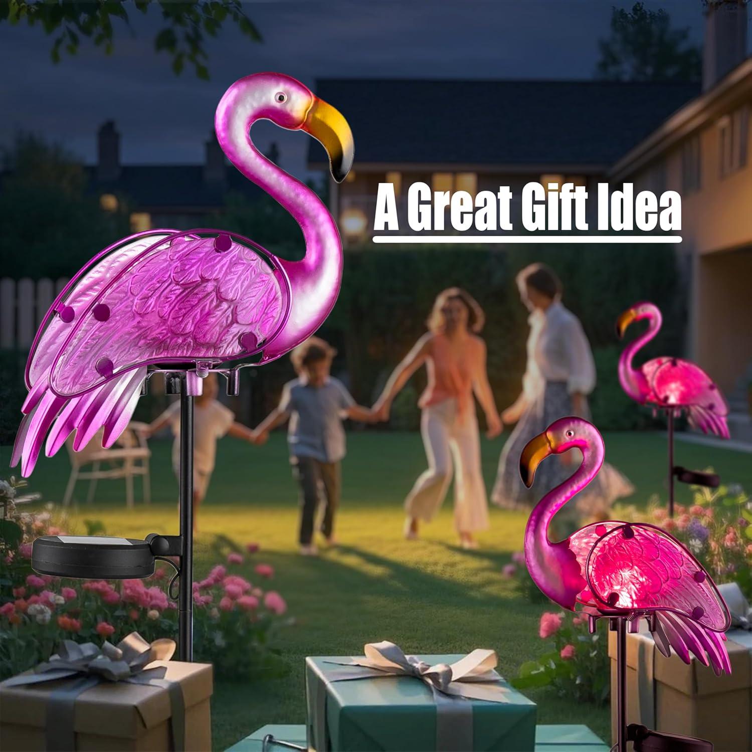 Garden Solar Lights,Pink Flamingos for Yard Art Decor,Flamingo Gifts for Women,Solar Metal Flamingo Lights Outdoor,Solar Powered Statues for Garden Yard Decor