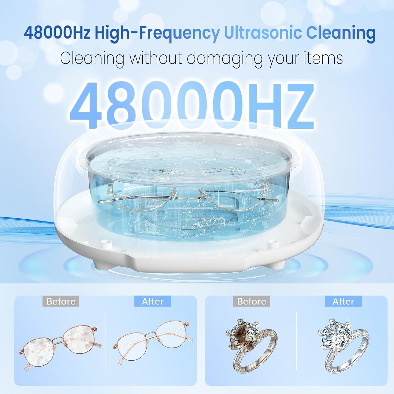 KUNPHY Jewelry Cleaner, 700ml(24.5 Oz) 48KHz Ultrasonic Jewelry Cleaner with 3 Digital Timers, Ultrasonic Cleaner Machine for Jewelry, Glasses, Rings, Diamond, Necklaces