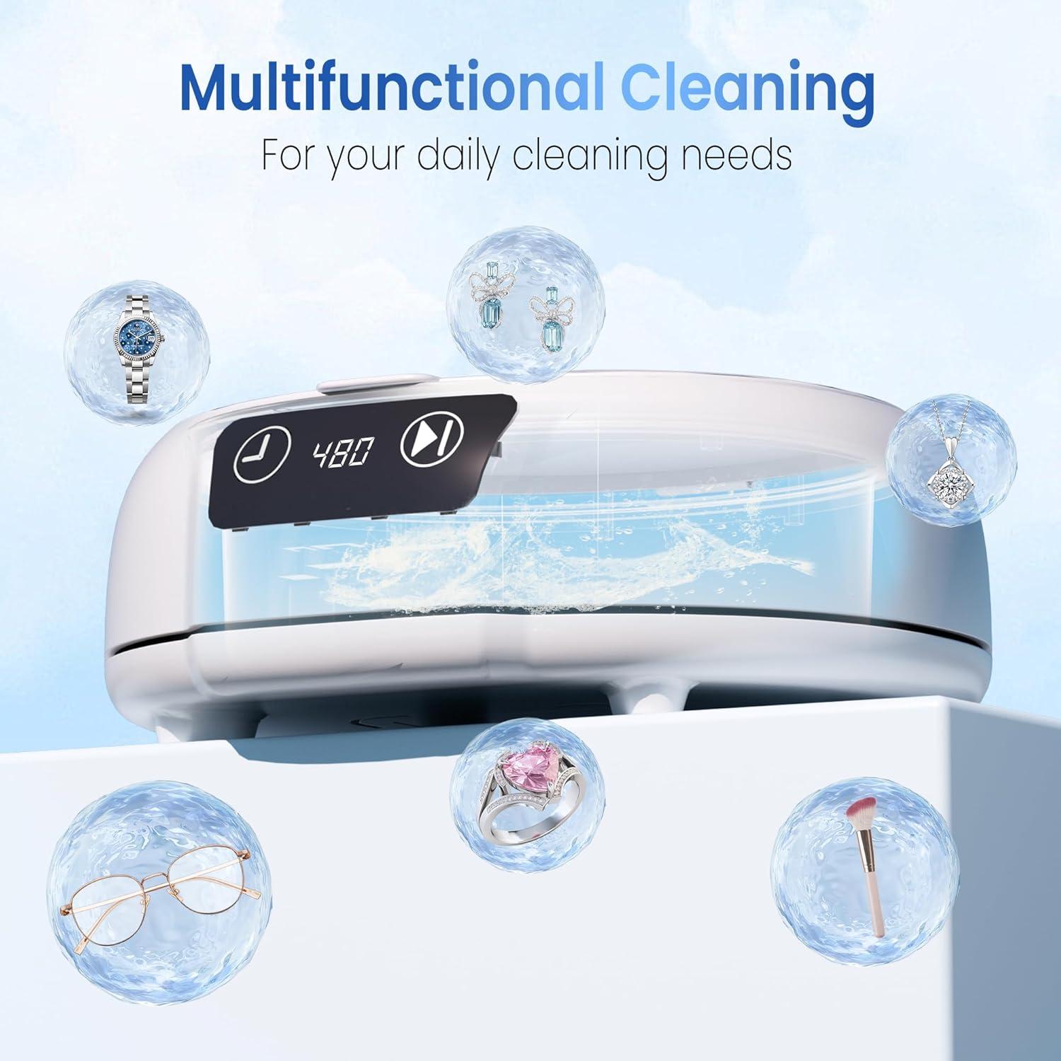 KUNPHY Jewelry Cleaner, 700ml(24.5 Oz) 48KHz Ultrasonic Jewelry Cleaner with 3 Digital Timers, Ultrasonic Cleaner Machine for Jewelry, Glasses, Rings, Diamond, Necklaces