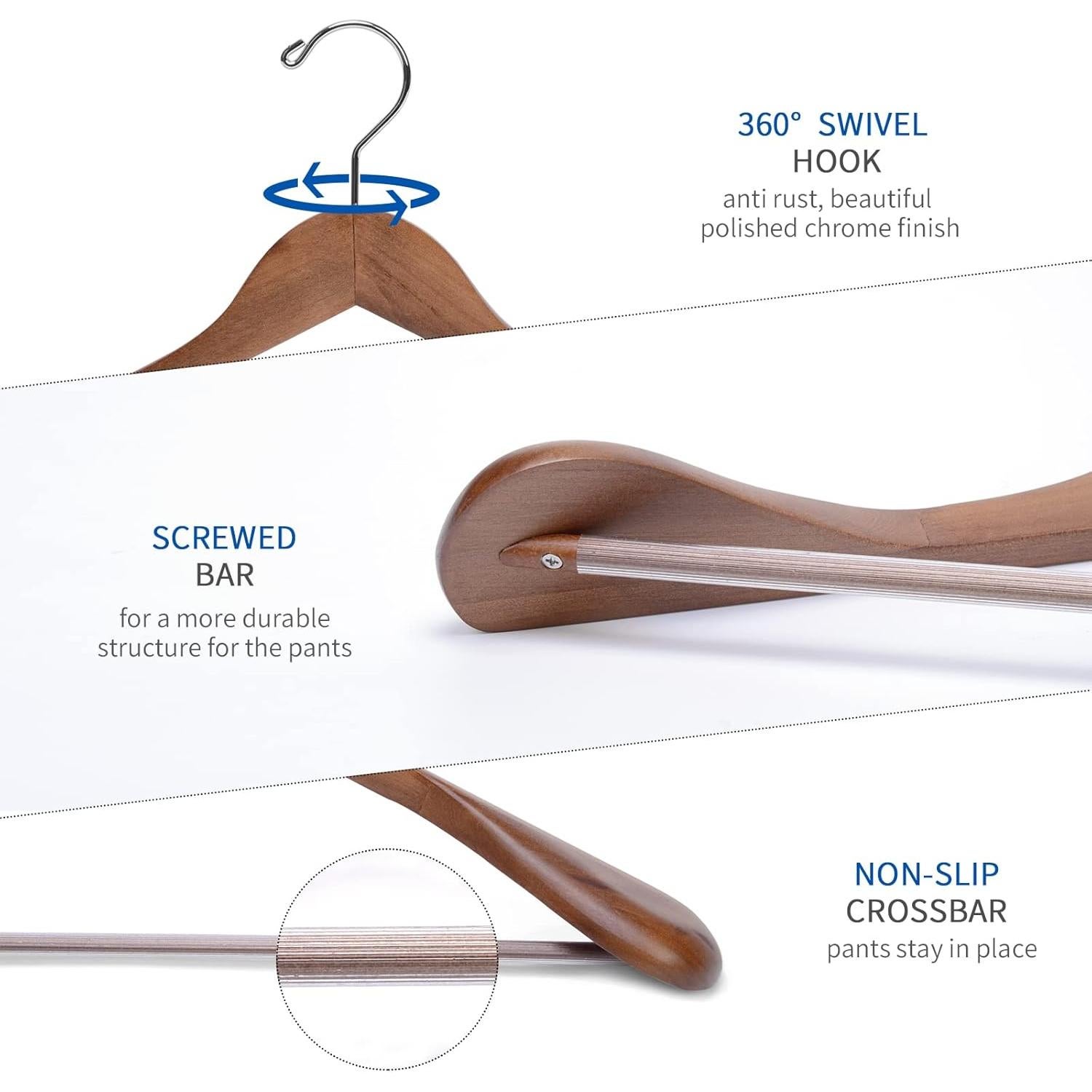 Perchas de Madera Nature Smile 12 Pzas Hombro Ancho Retro