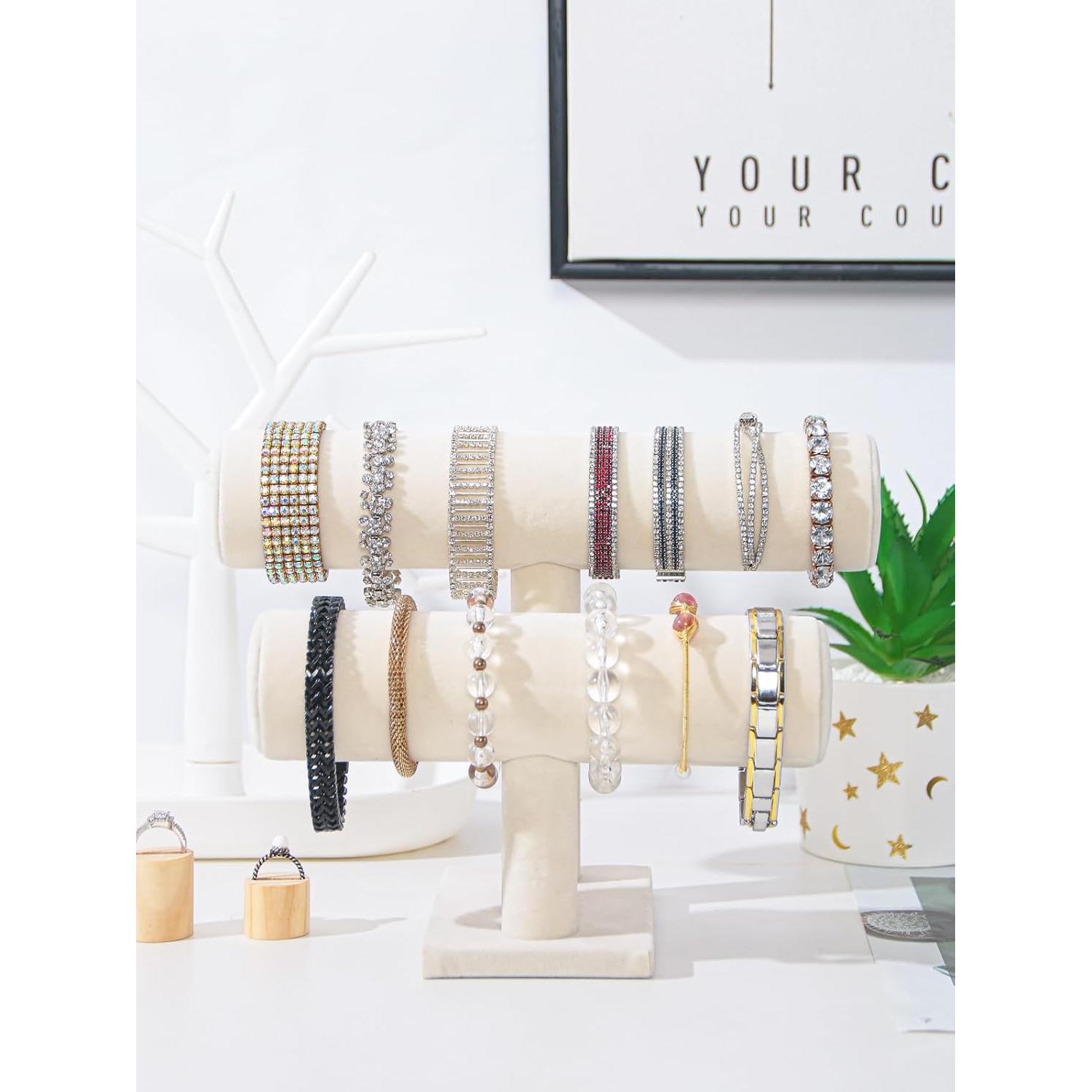 Soporte de Joyería Coward 2 Niveles Terciopelo Beige