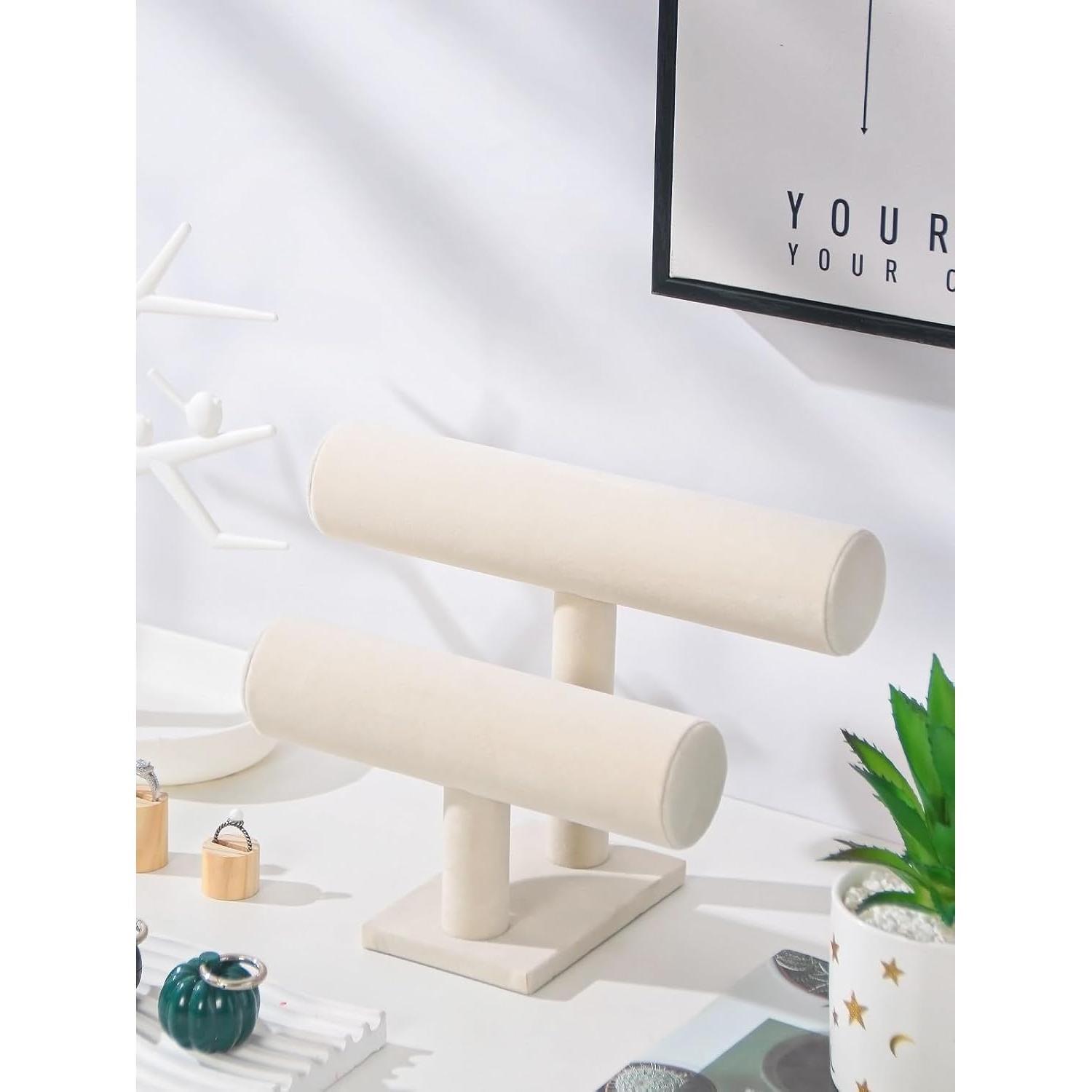 Soporte de Joyería Coward 2 Niveles Terciopelo Beige