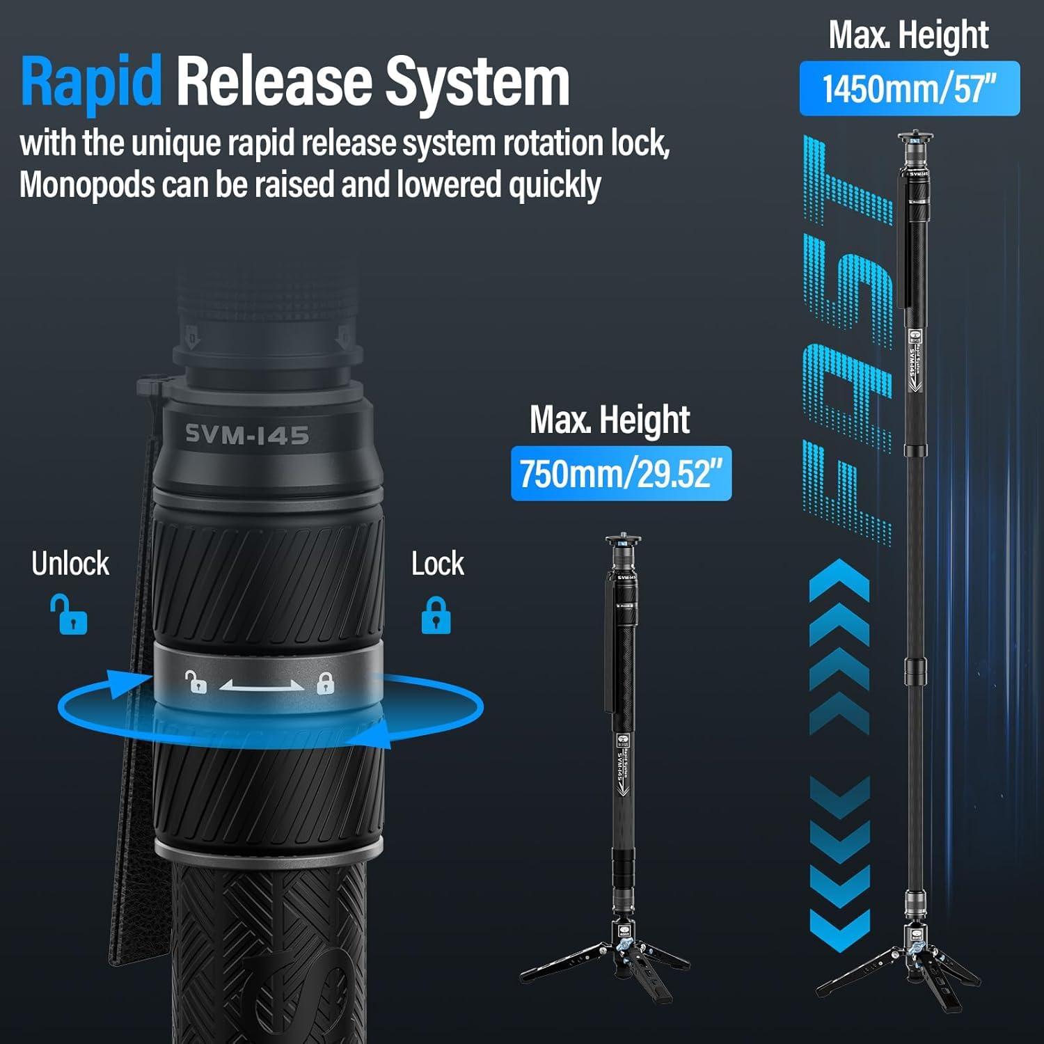 Monopie Profesional SIRUI SVM-145 Fibra de Carbono 145 cm