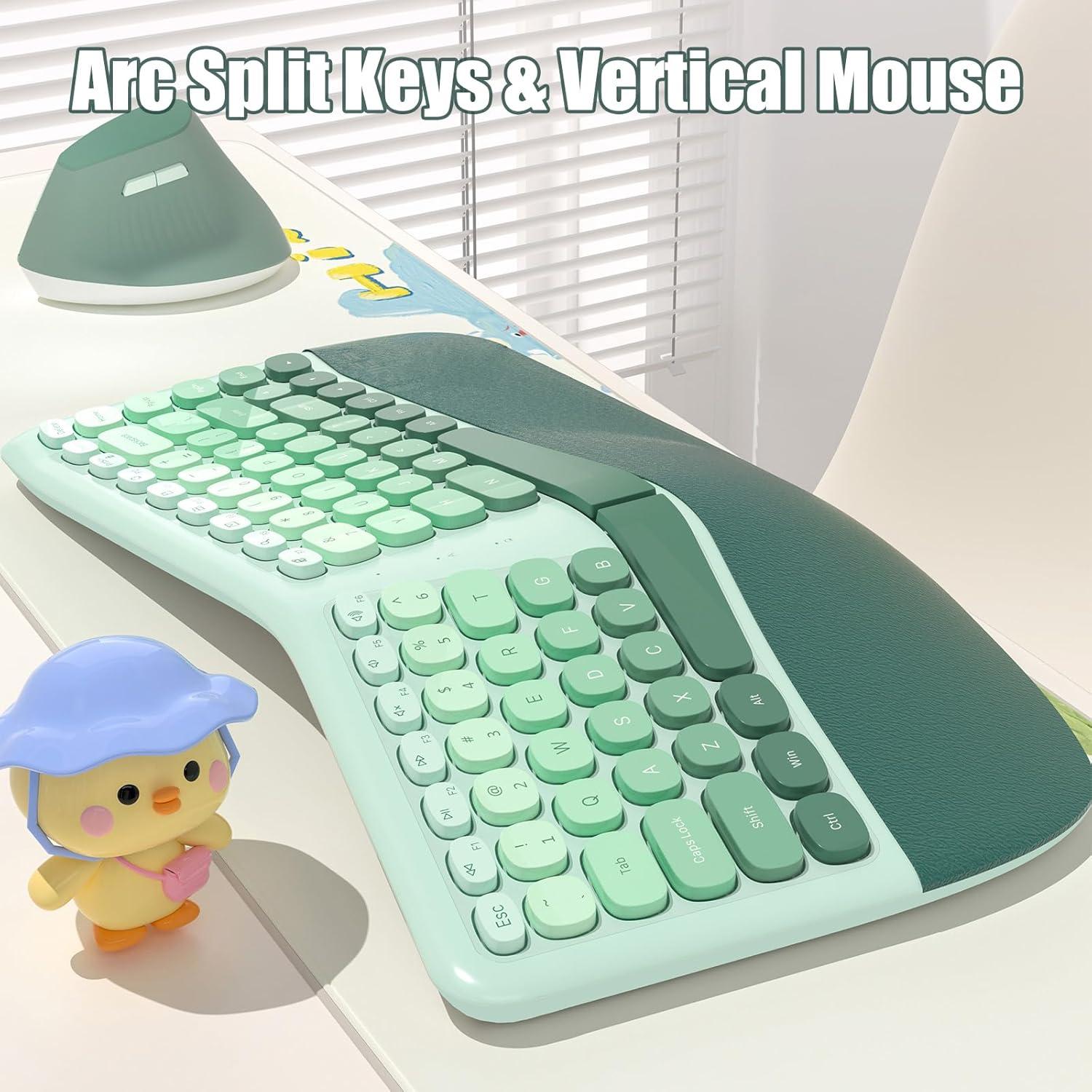 Combo Teclado y Ratón Inalámbricos Ergonómicos SQT Verde Menta