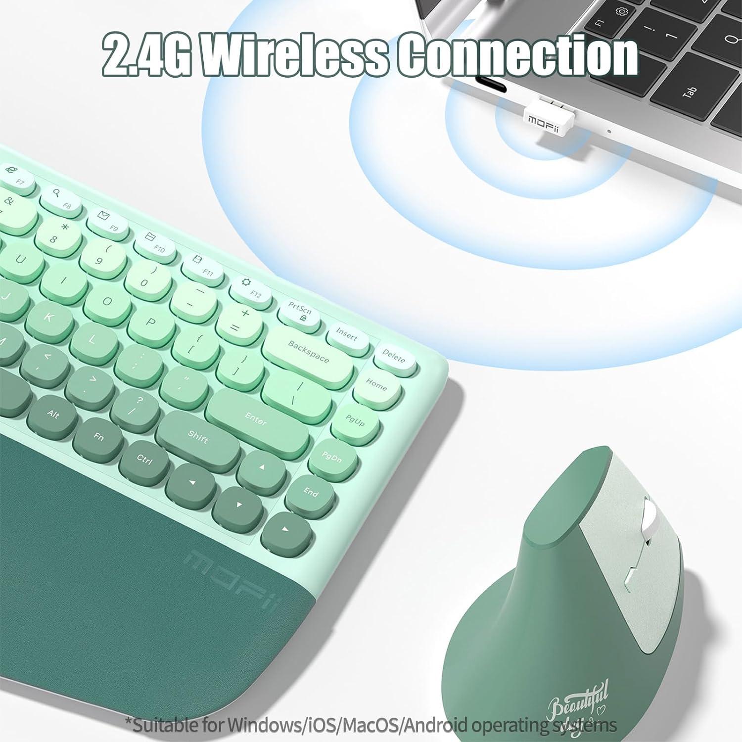 Combo Teclado y Ratón Inalámbricos Ergonómicos SQT Verde Menta