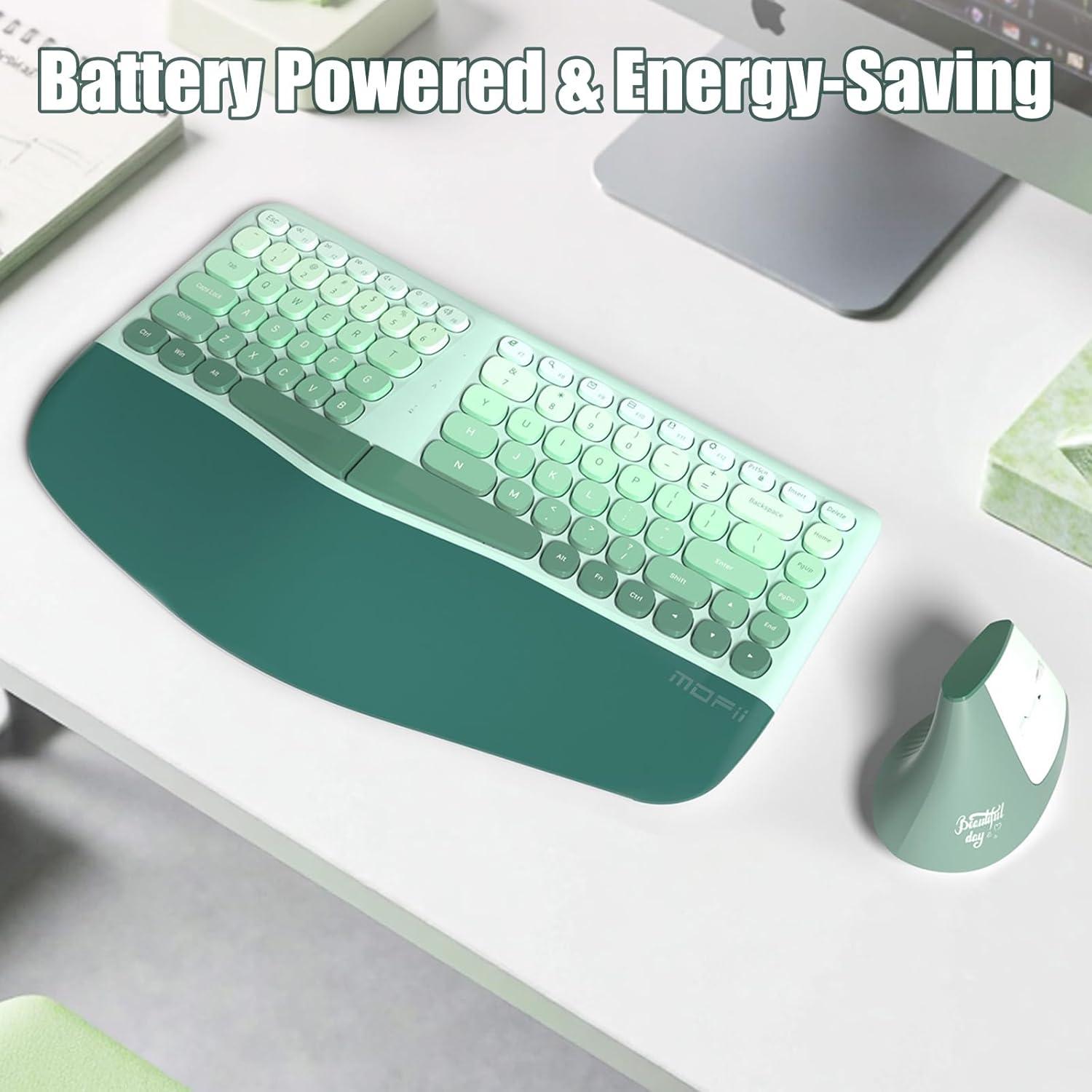 Combo Teclado y Ratón Inalámbricos Ergonómicos SQT Verde Menta