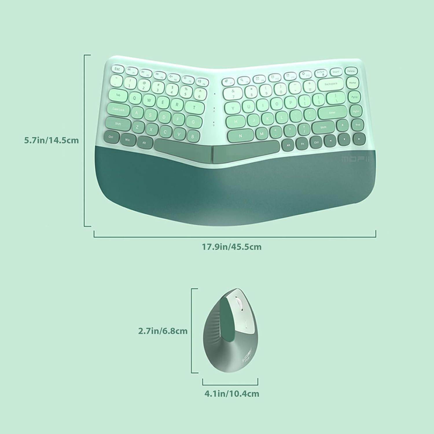 Combo Teclado y Ratón Inalámbricos Ergonómicos SQT Verde Menta