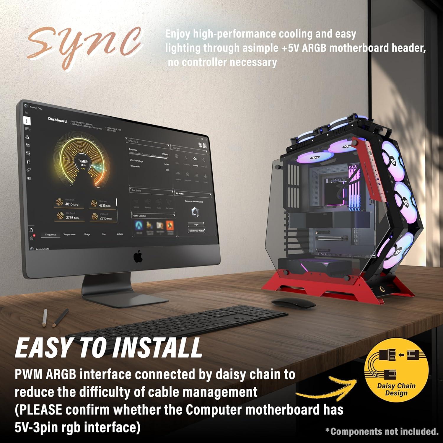 Caja de PC KEDIERS C570 ATX con Vidrio Templado y 5 Ventiladores ARGB