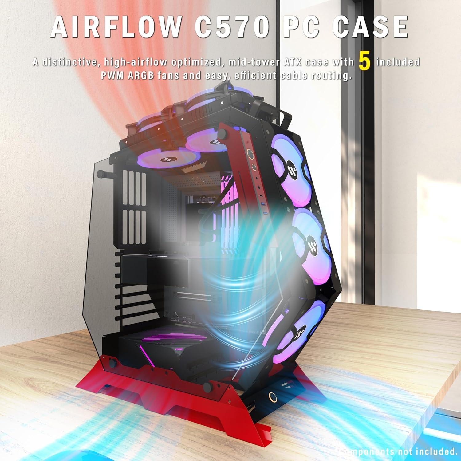 Caja de PC KEDIERS C570 ATX con Vidrio Templado y 5 Ventiladores ARGB