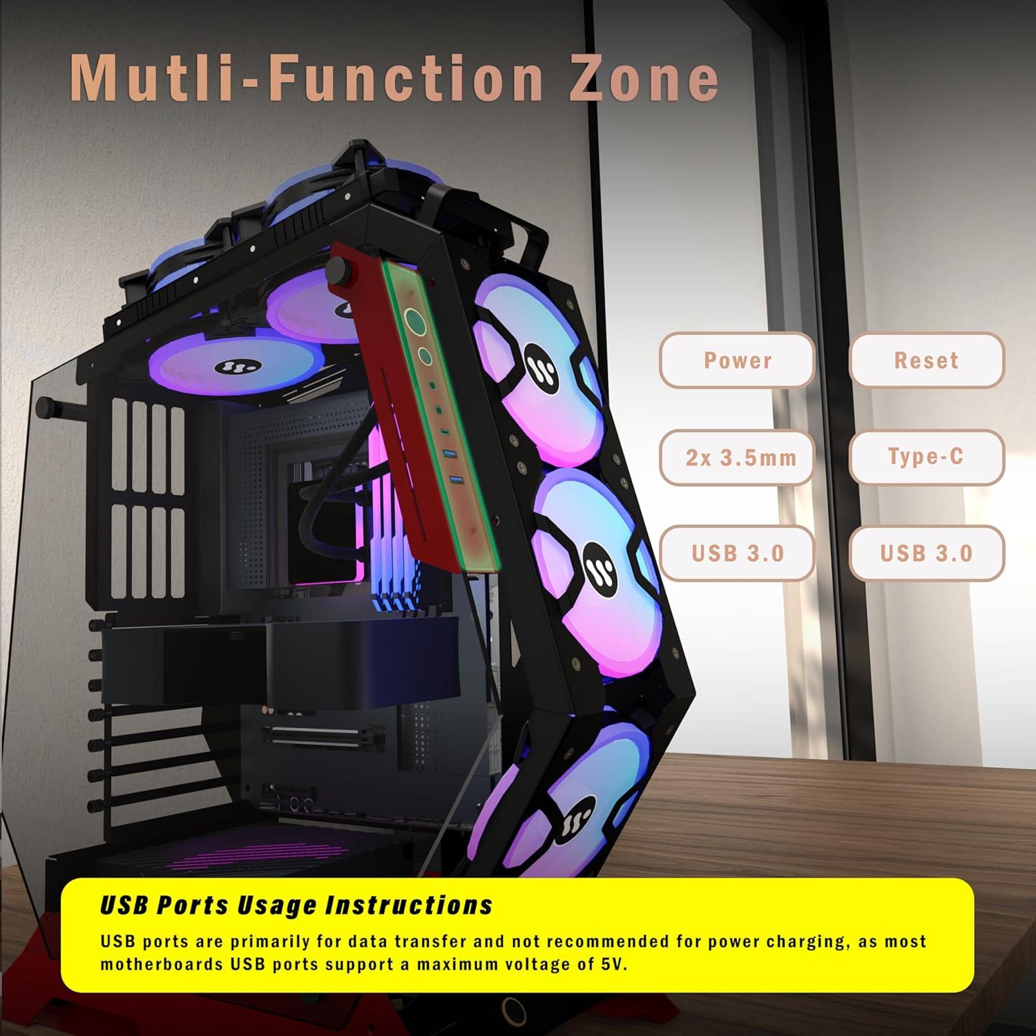 Caja de PC KEDIERS C570 ATX con Vidrio Templado y 5 Ventiladores ARGB