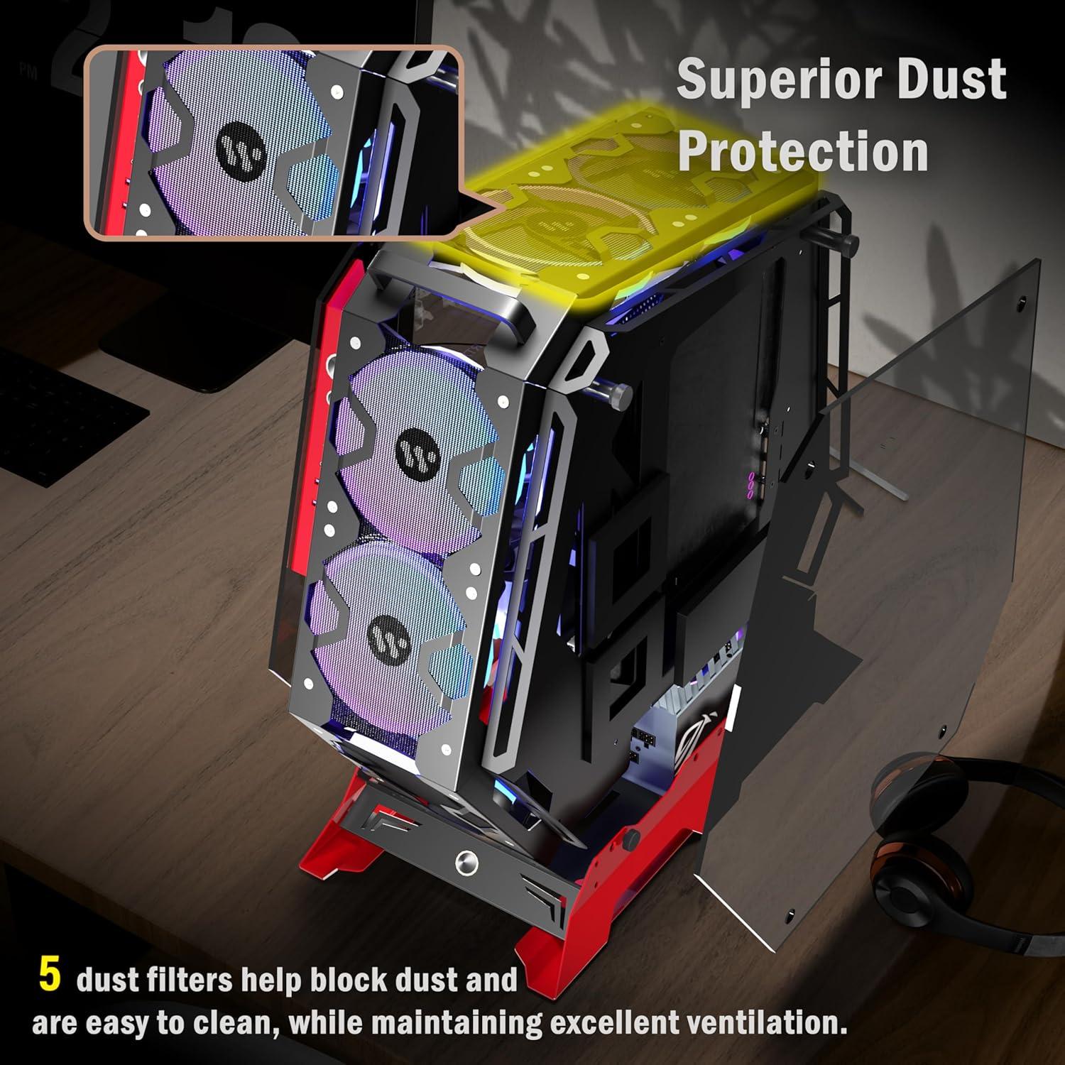 Caja de PC KEDIERS C570 ATX con Vidrio Templado y 5 Ventiladores ARGB