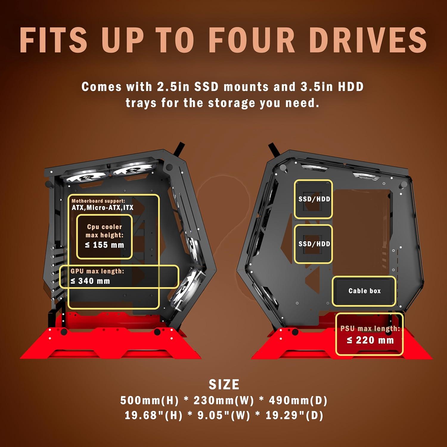 Caja de PC KEDIERS C570 ATX con Vidrio Templado y 5 Ventiladores ARGB