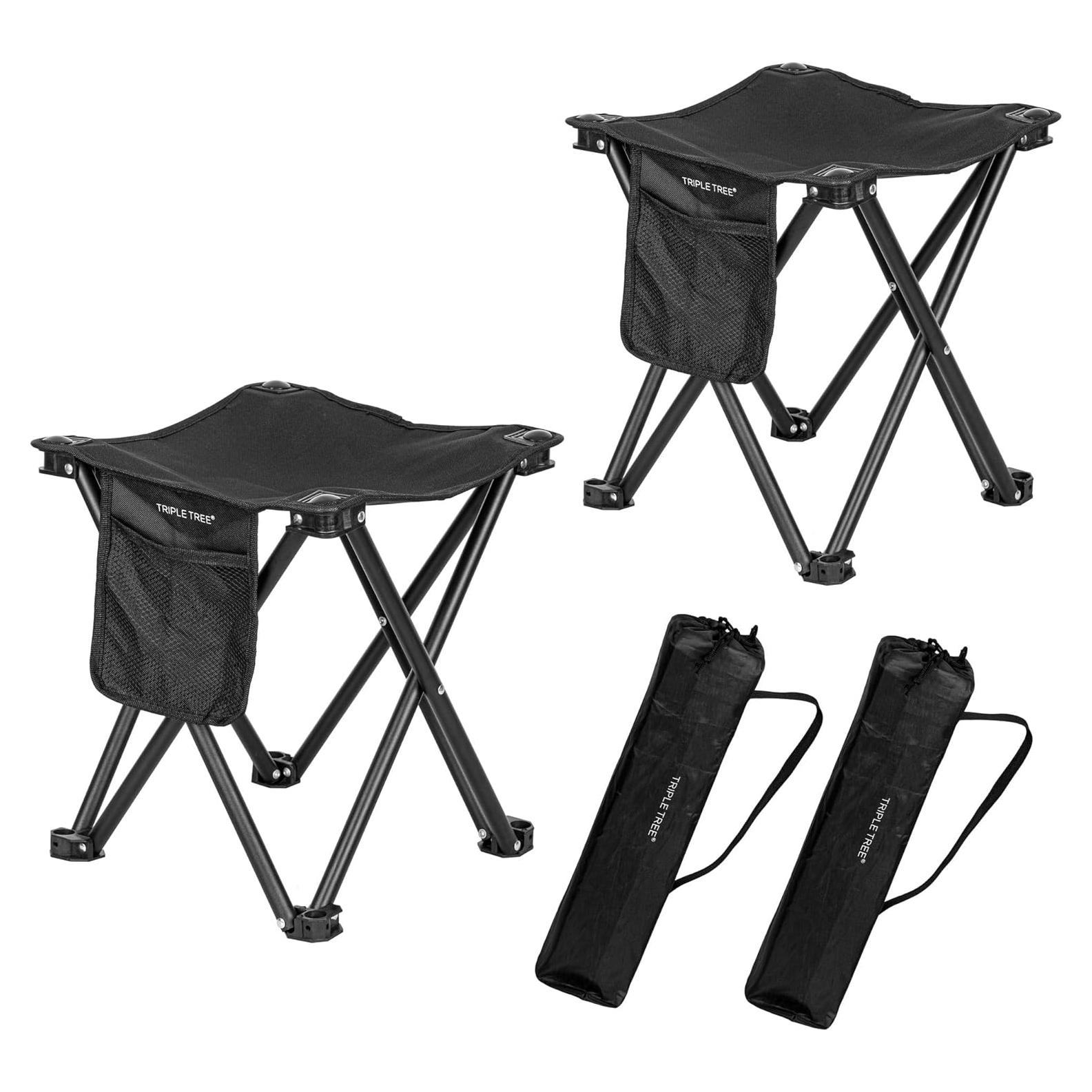 Taburete Plegable Camping TRIPLE TREE 2 Paquete 35.1cm Negro