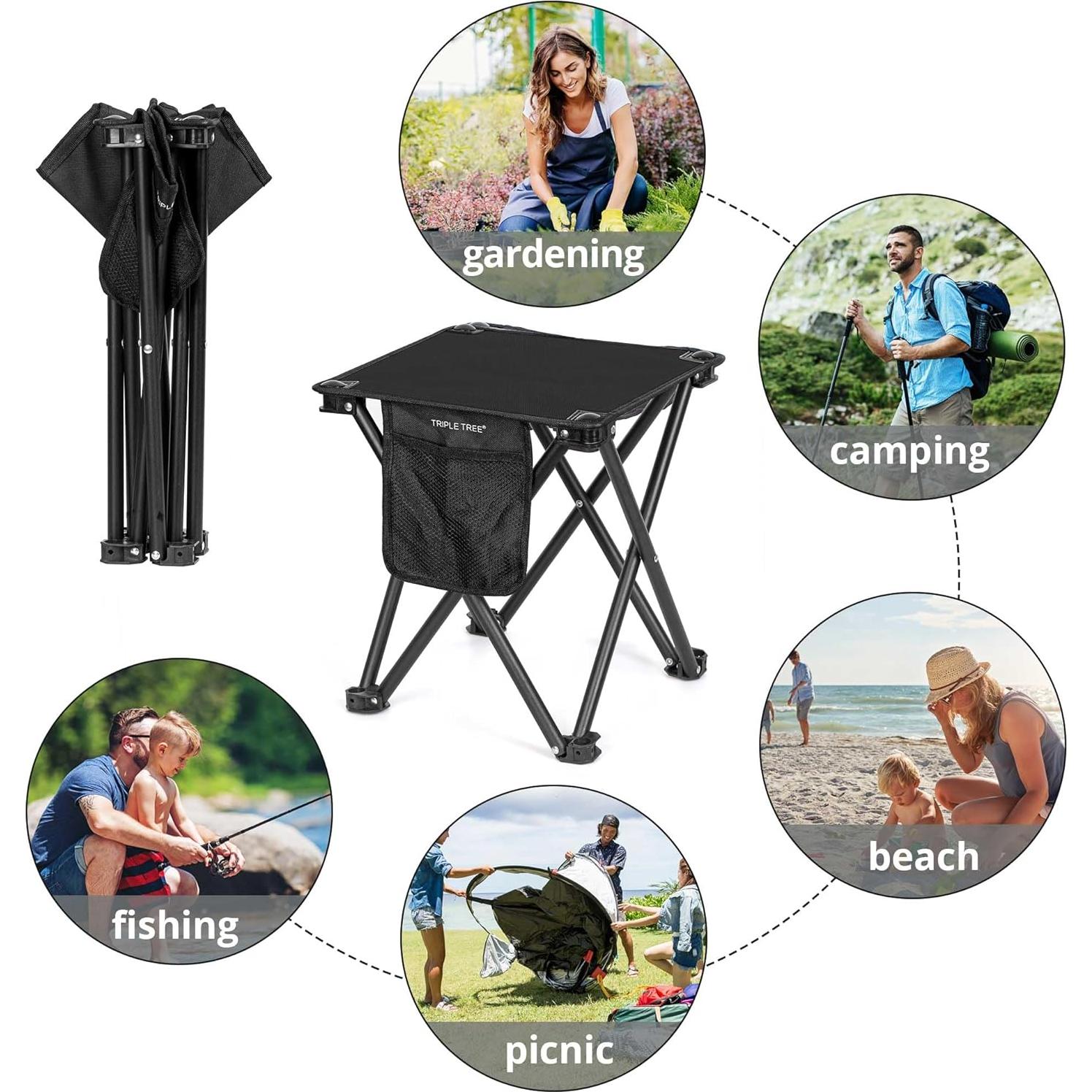 Taburete Plegable Camping TRIPLE TREE 2 Paquete 35.1cm Negro