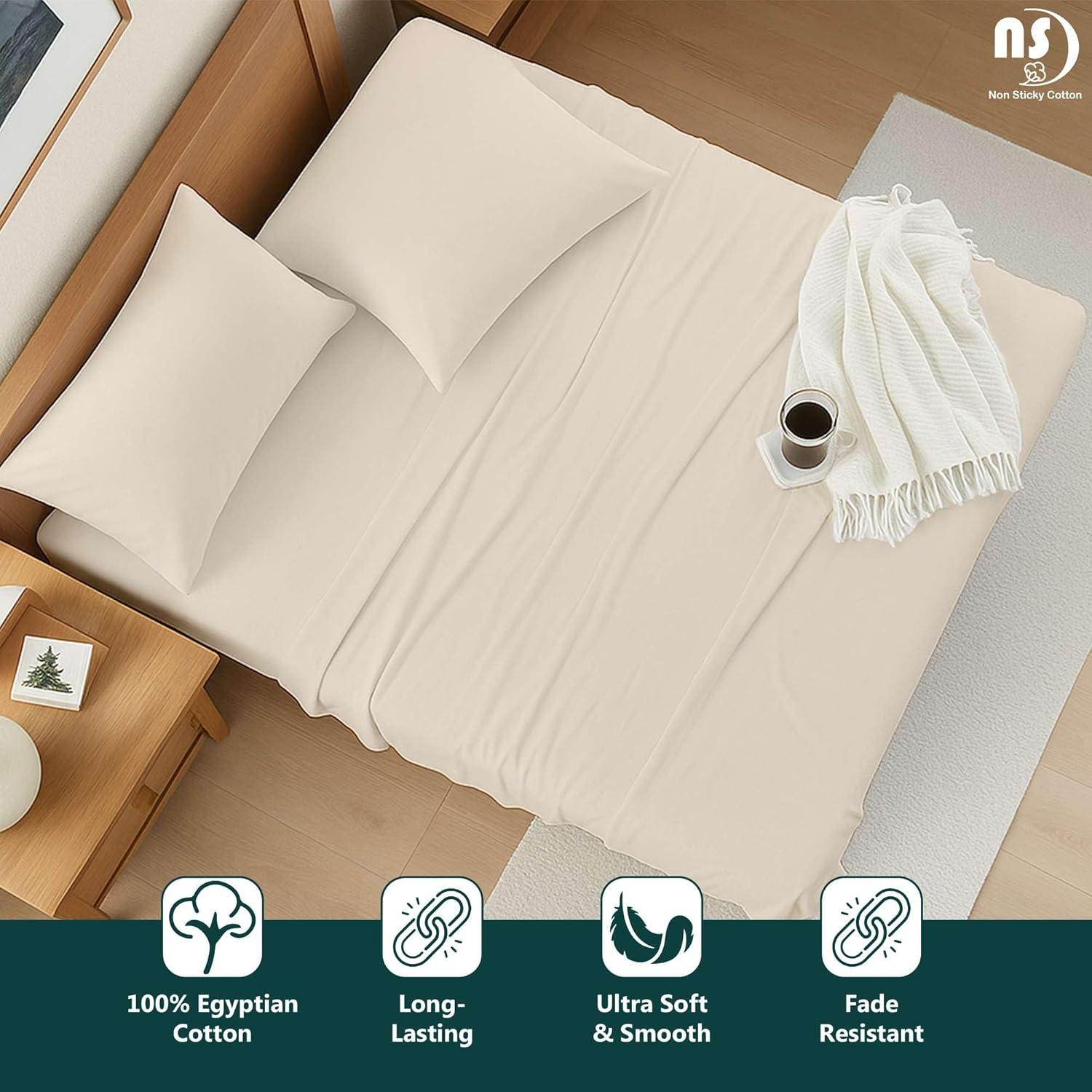 Juego de Sábanas Premium Algodón Egipcio NON Sticky 4 Piezas 60x75
