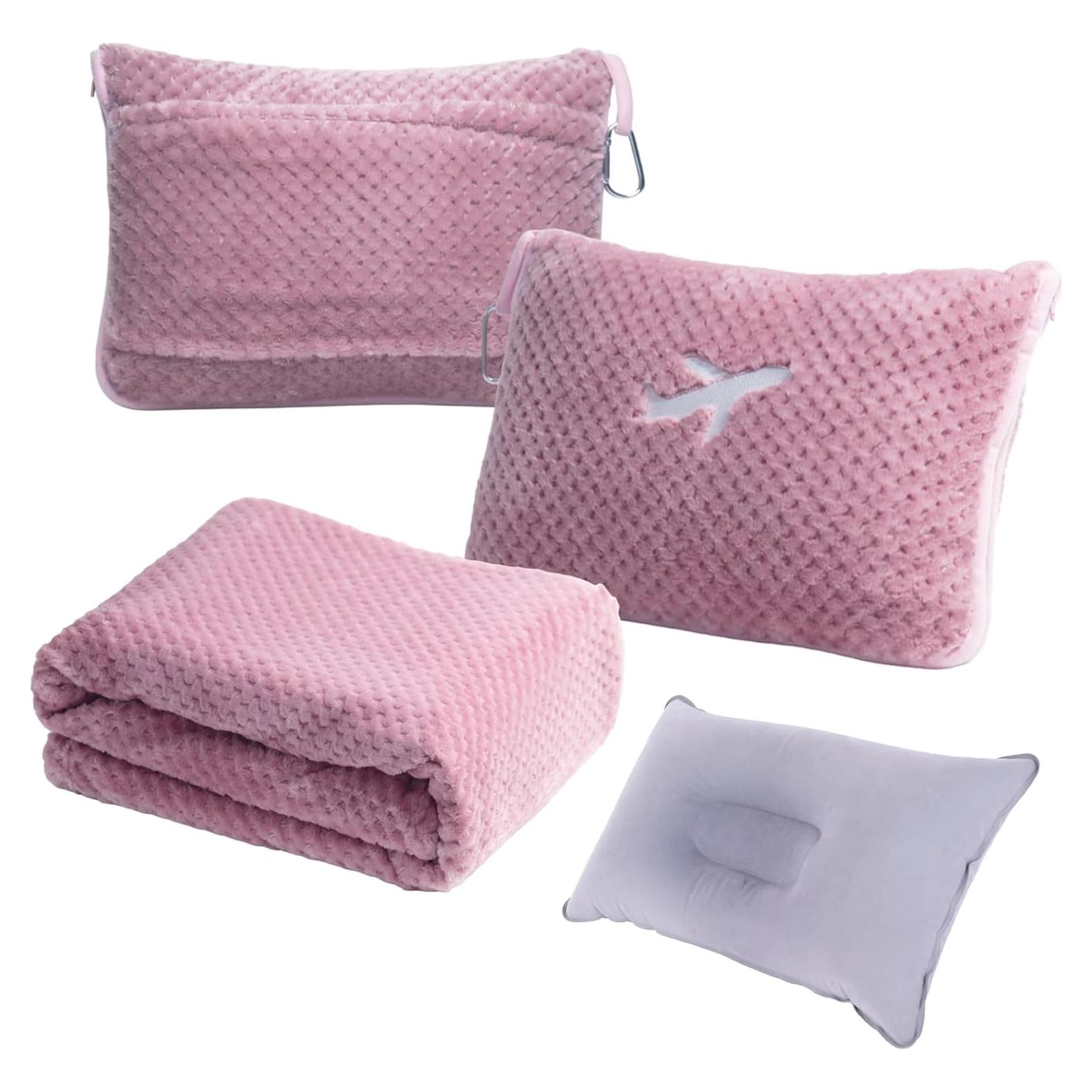 Juego de Manta y Almohada de Viaje Nenolix 350 GSM Rosa