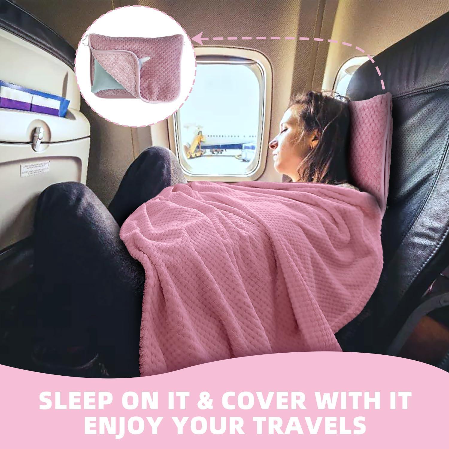 Juego de Manta y Almohada de Viaje Nenolix 350 GSM Rosa