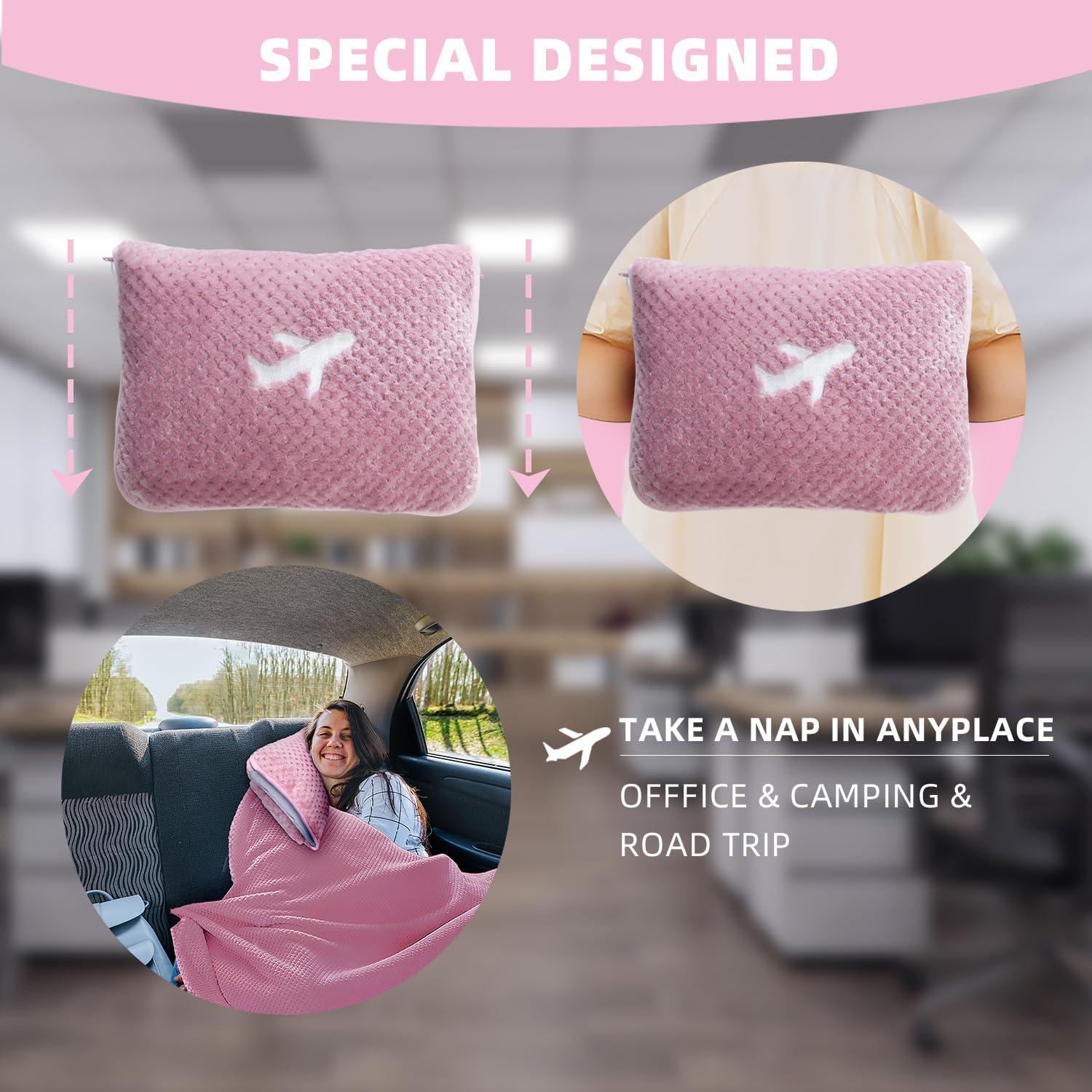 Juego de Manta y Almohada de Viaje Nenolix 350 GSM Rosa