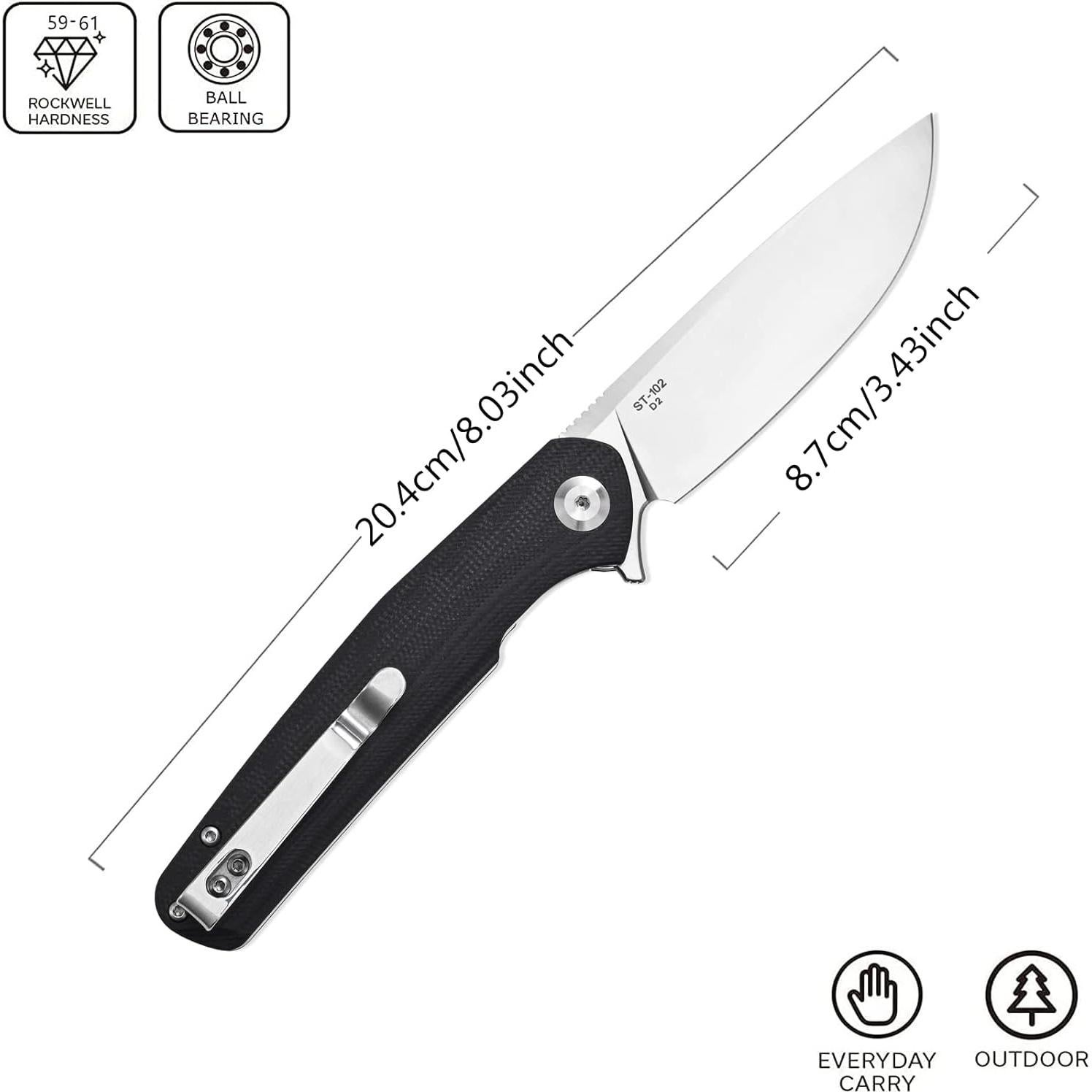 Cuchillo Plegable Sitivien ST102 Acero D2 Mango G10 Negro