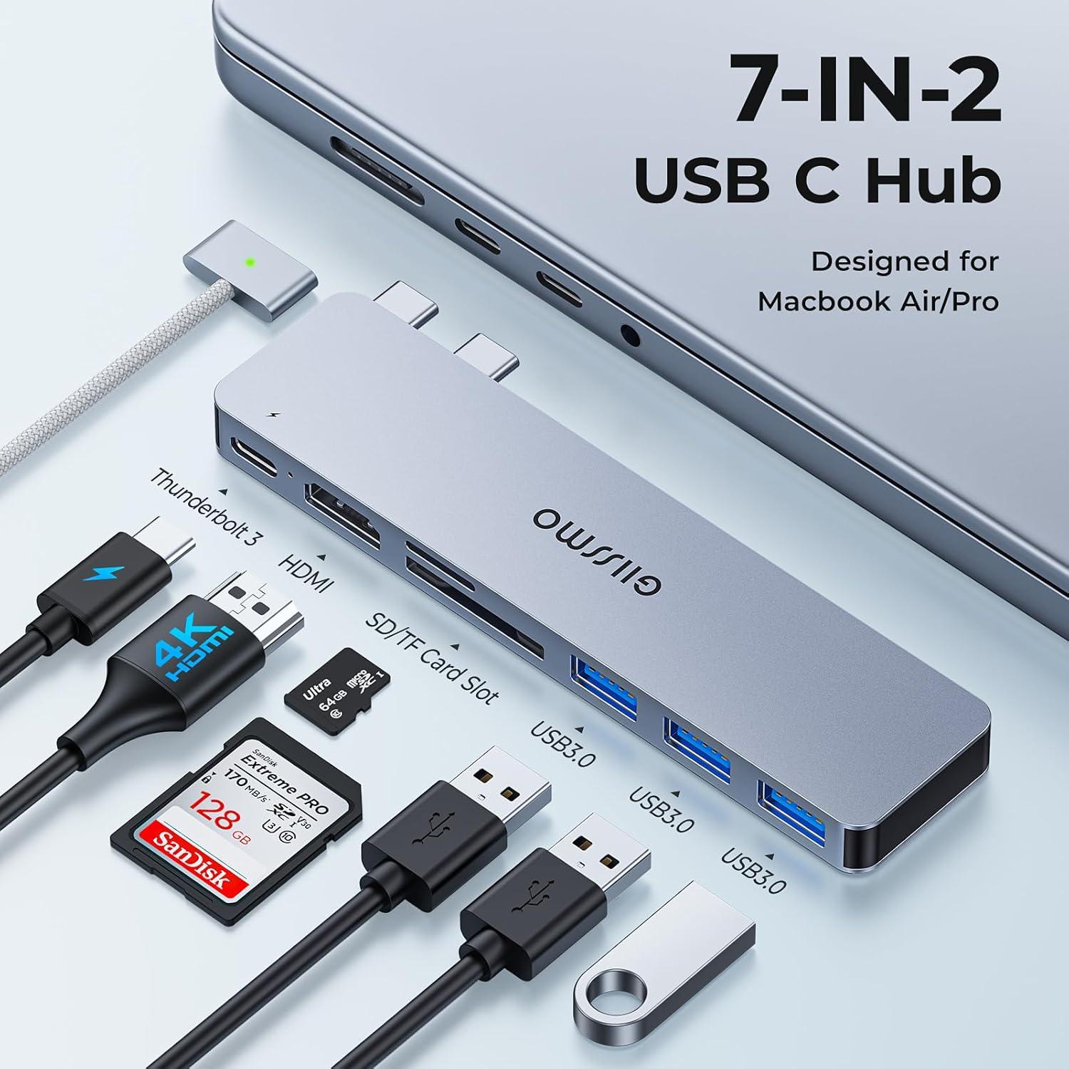 Hub USB C GIISSMO 7-en-2 para MacBook Pro/Air 4K HDMI