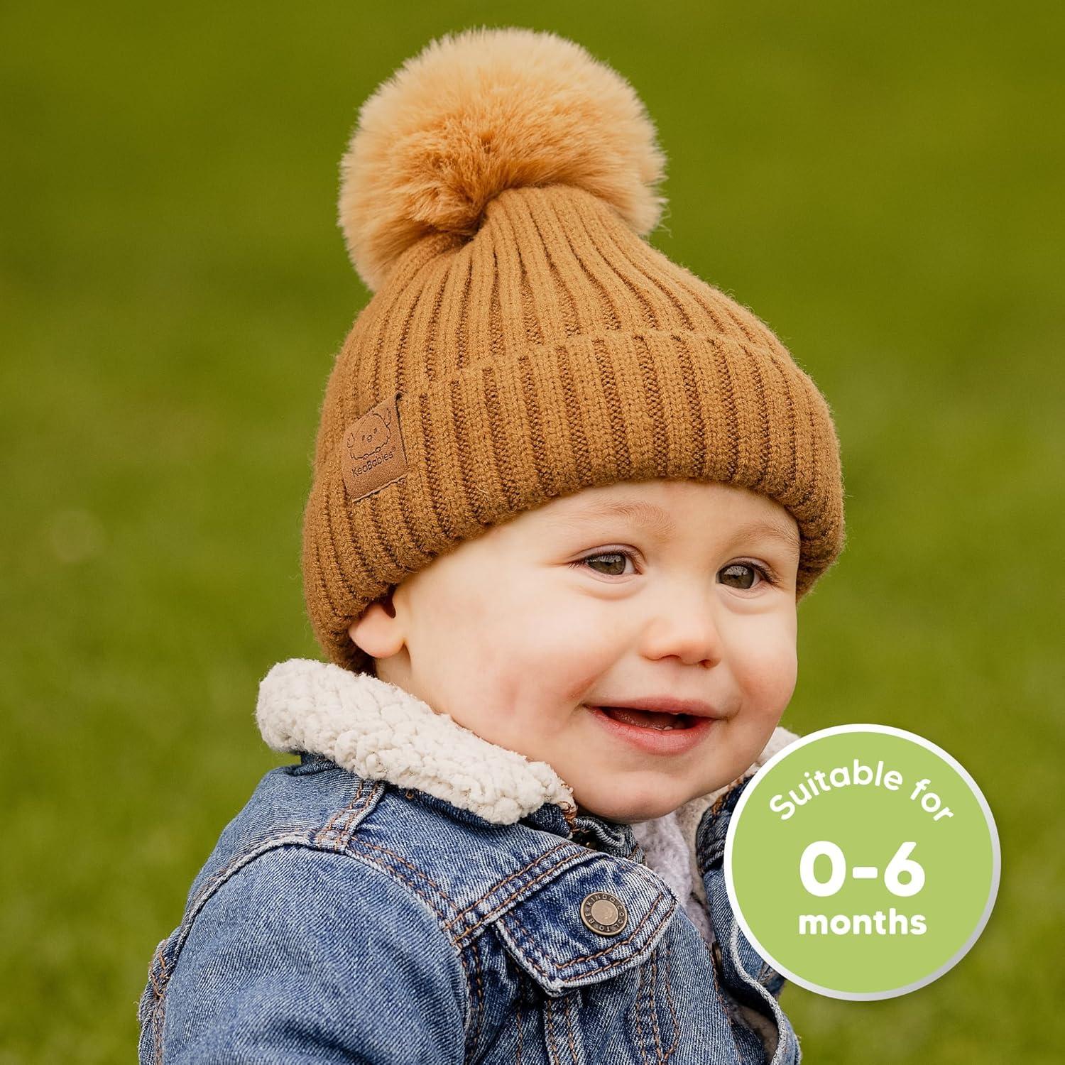 Gorras Pom para Bebés KeaBabies - 2 Unidades, Unisex 0-6 Meses