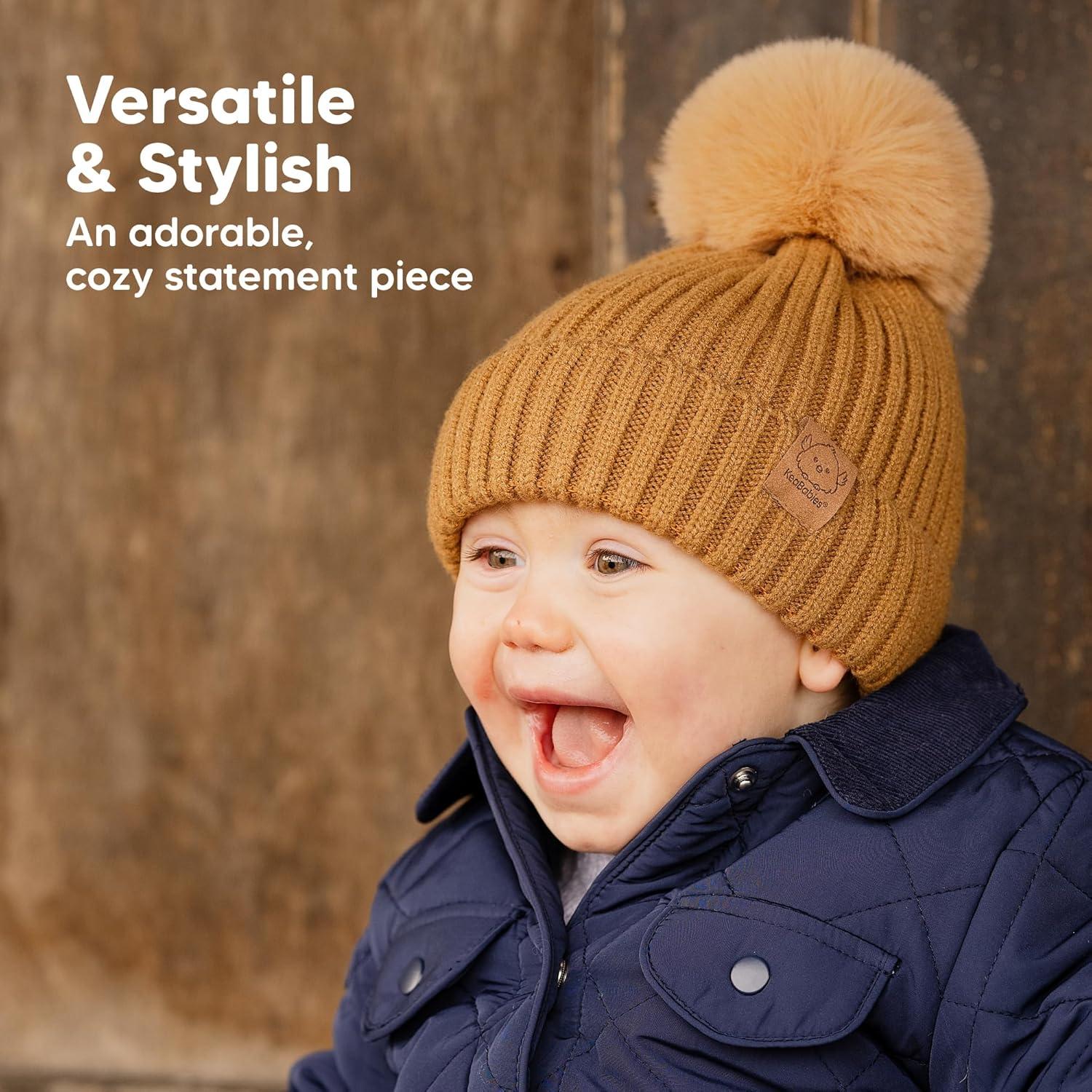 Gorras Pom para Bebés KeaBabies - 2 Unidades, Unisex 0-6 Meses