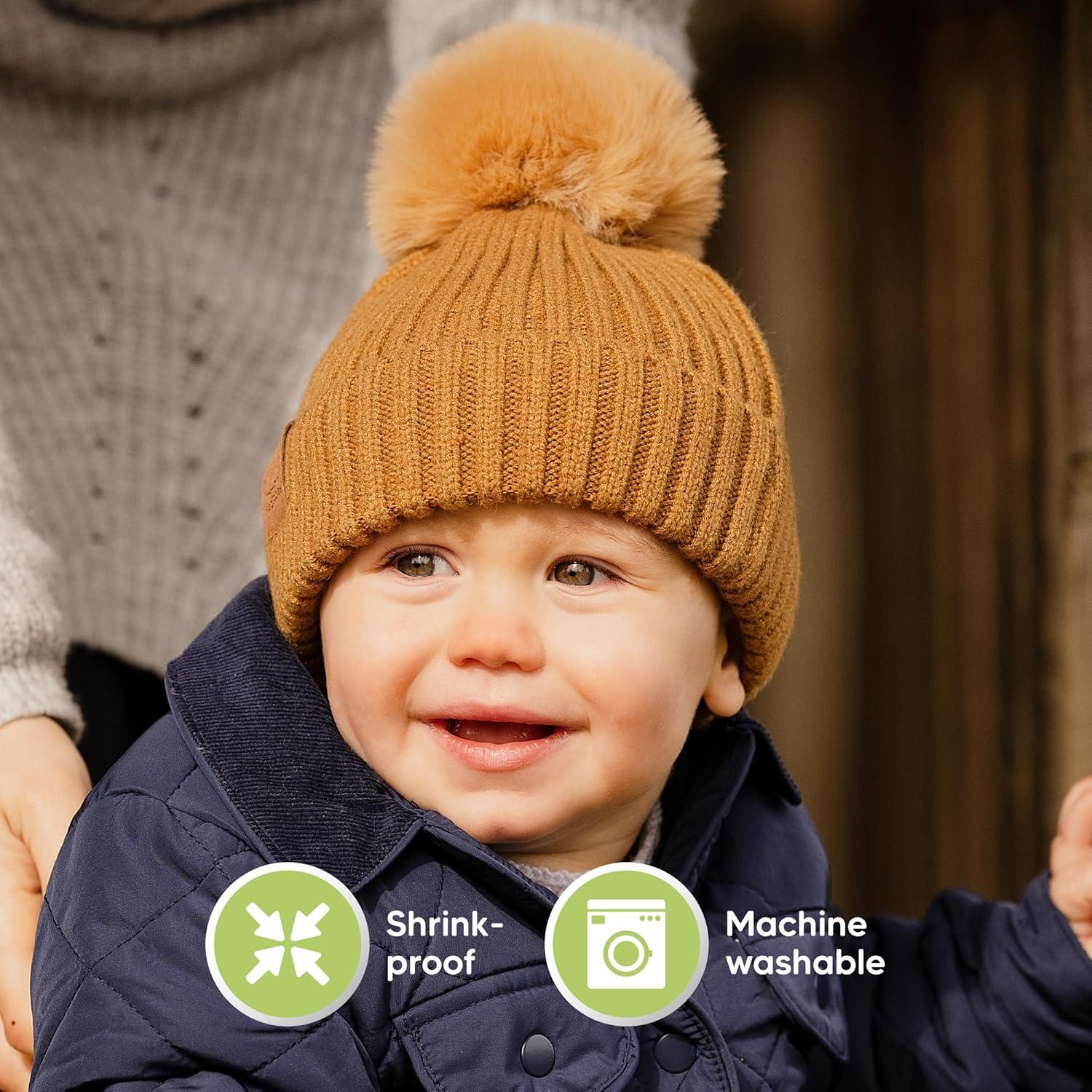 Gorras Pom para Bebés KeaBabies - 2 Unidades, Unisex 0-6 Meses