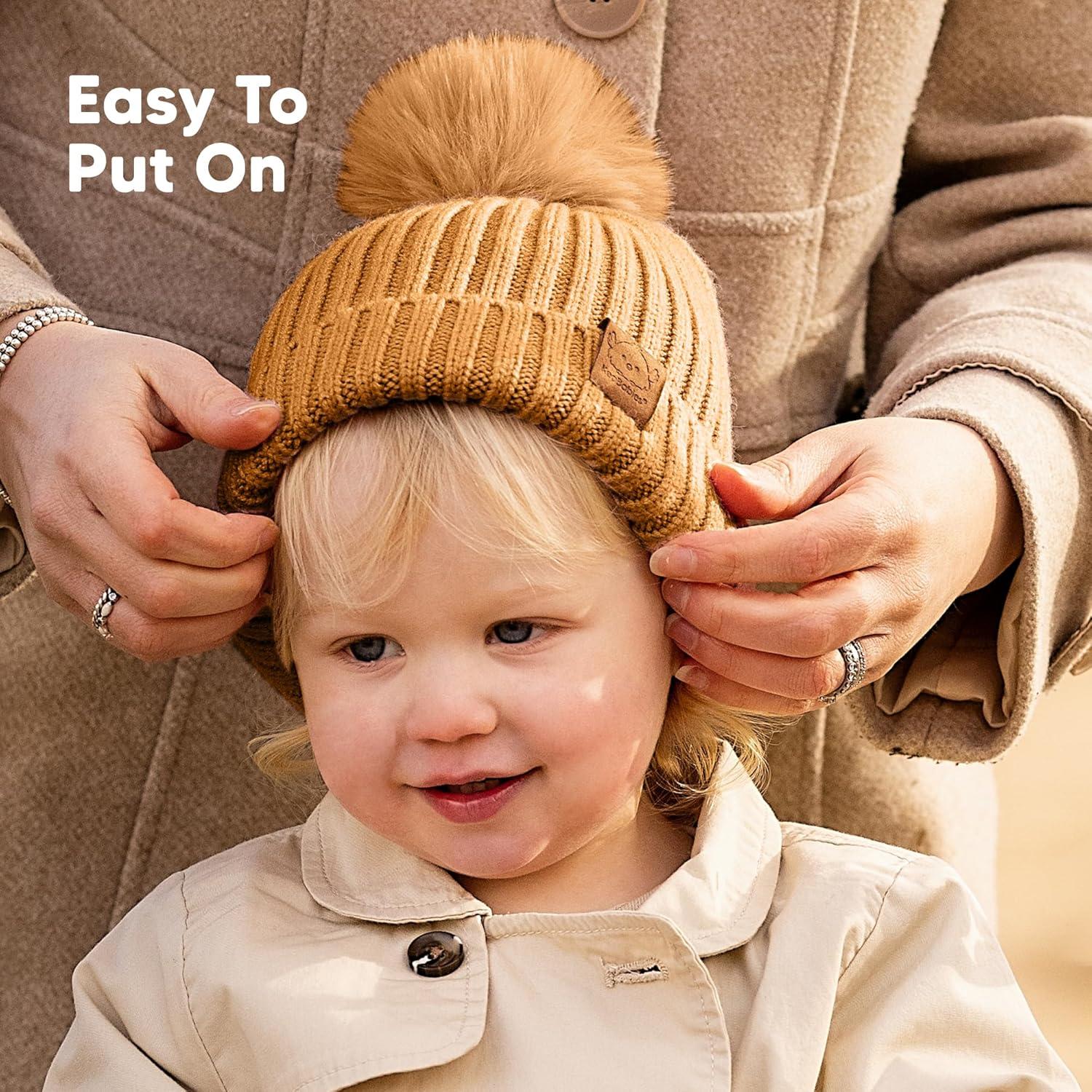 Gorras Pom para Bebés KeaBabies - 2 Unidades, Unisex 0-6 Meses