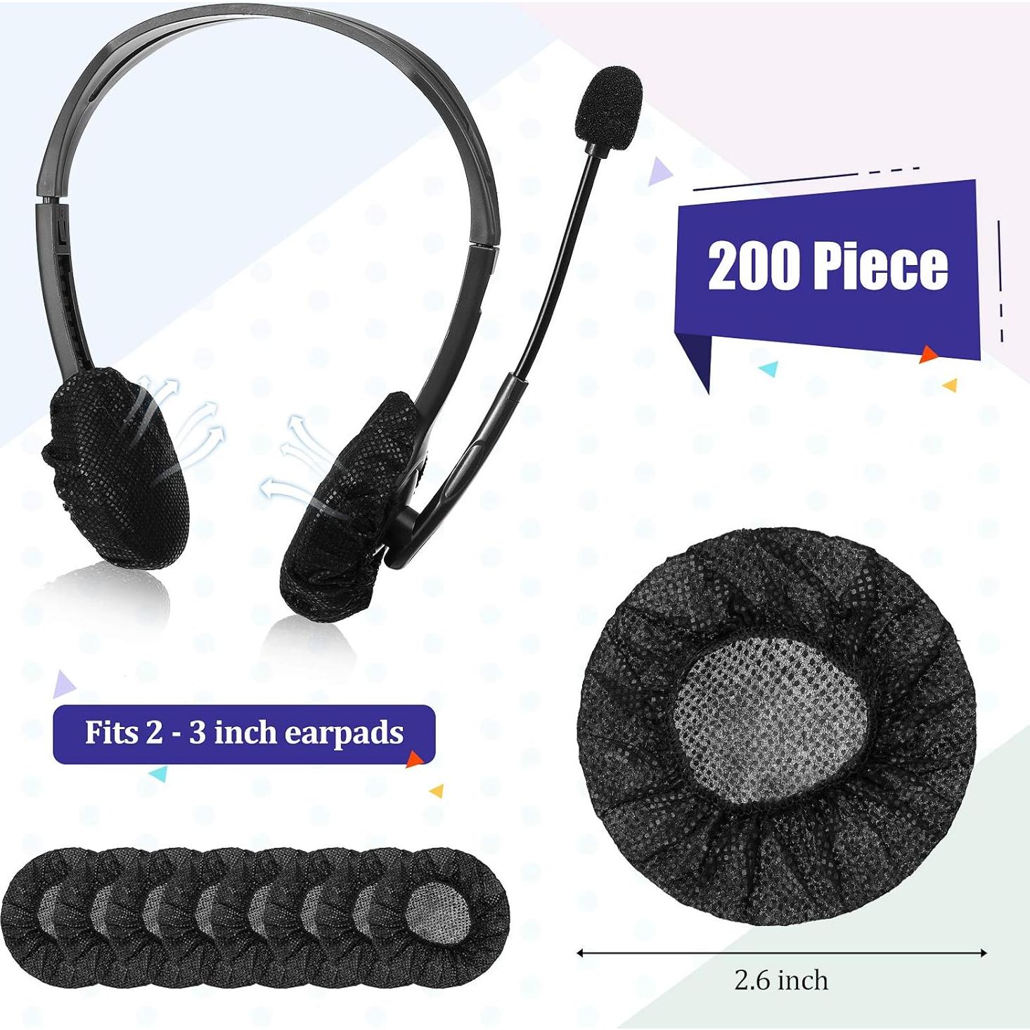 Cubiertas Desechables para Auriculares BBTO 200 Piezas 6.5 cm Negro