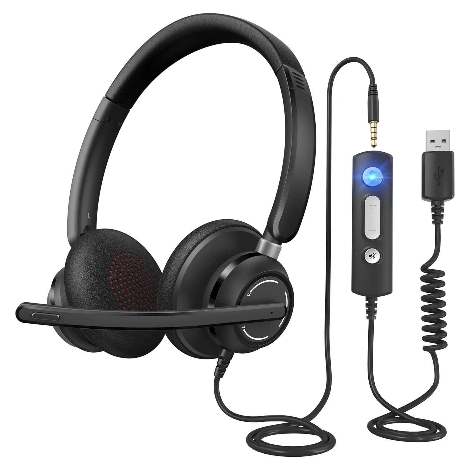 Auriculares USB JabNecter BH708AB con micrófono y cancelación de ruido