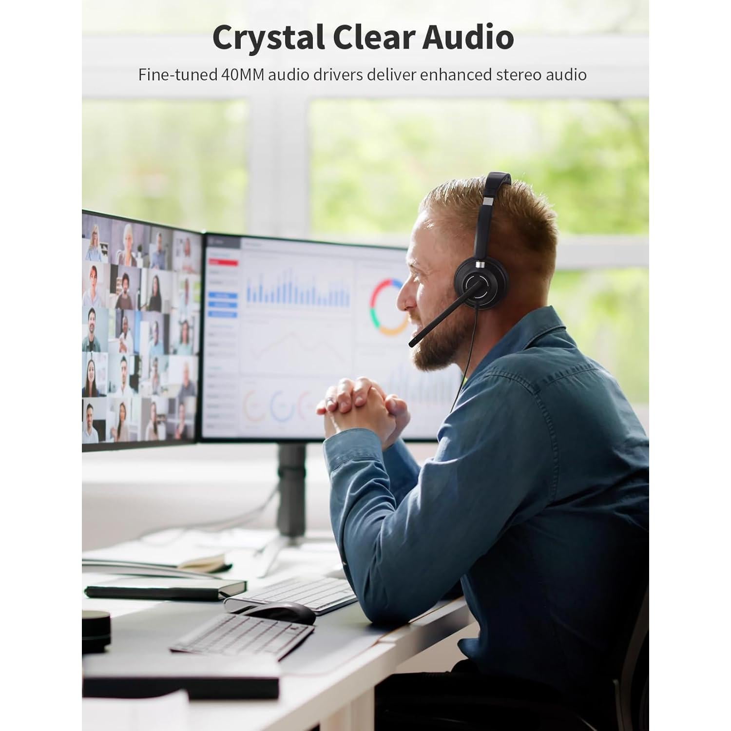 Auriculares USB JabNecter BH708AB con micrófono y cancelación de ruido