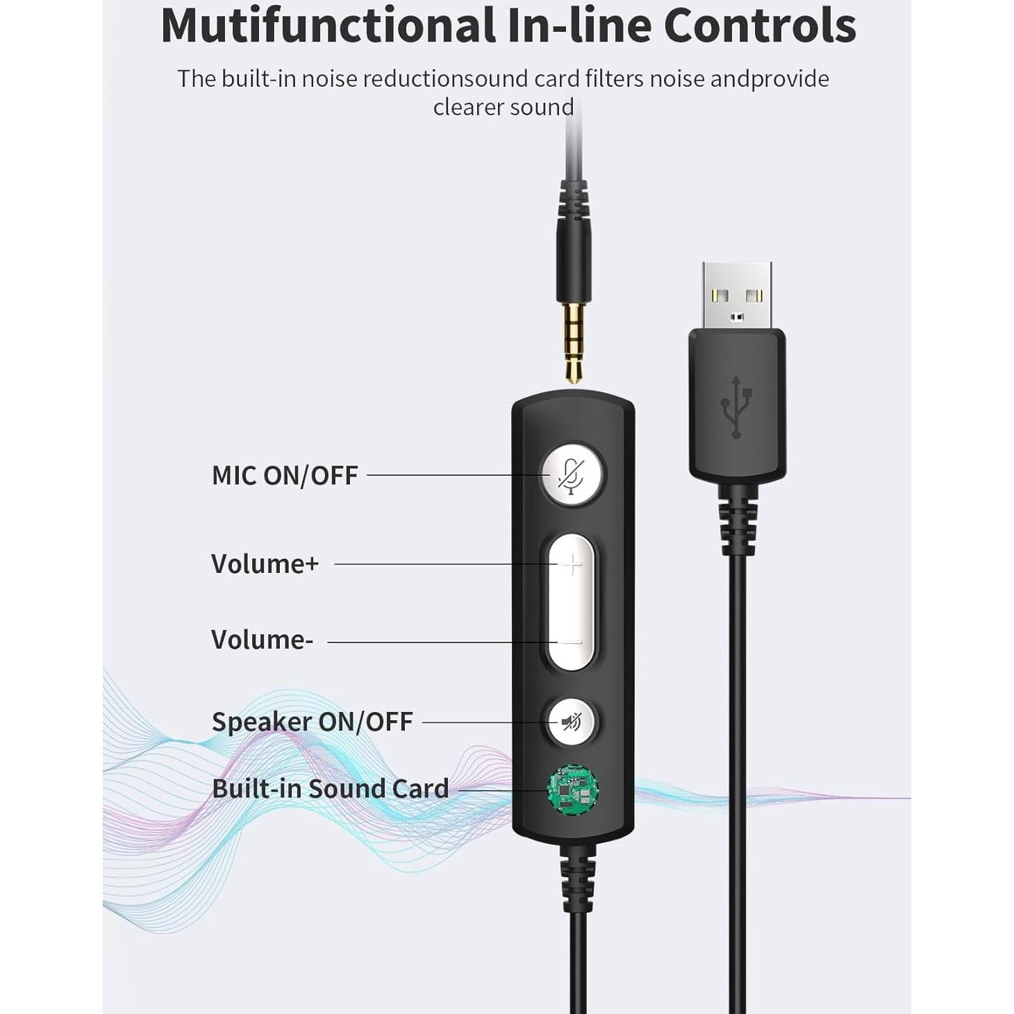 Auriculares USB JabNecter BH708AB con micrófono y cancelación de ruido