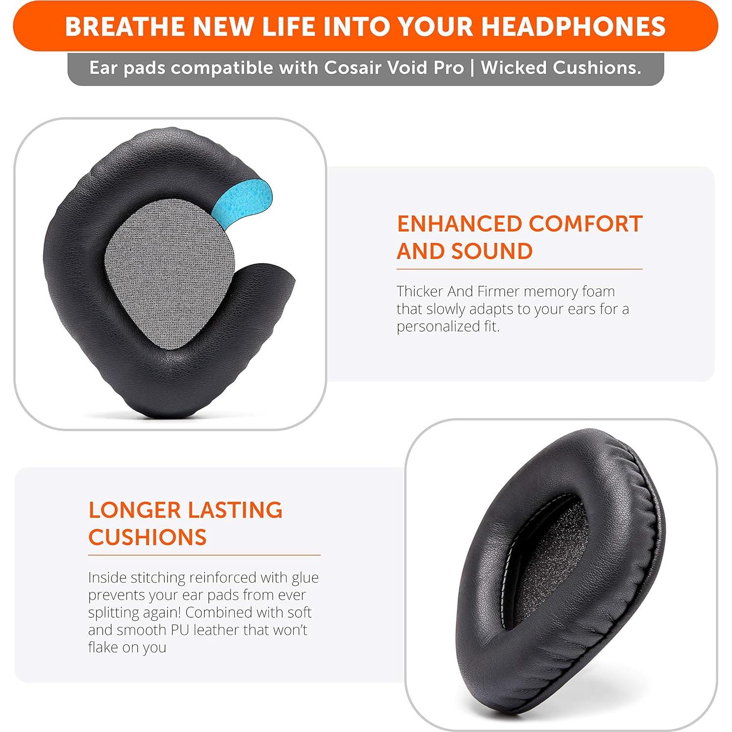 Almohadillas de Reemplazo Wicked Cushions para Corsair Void Pro - Negro