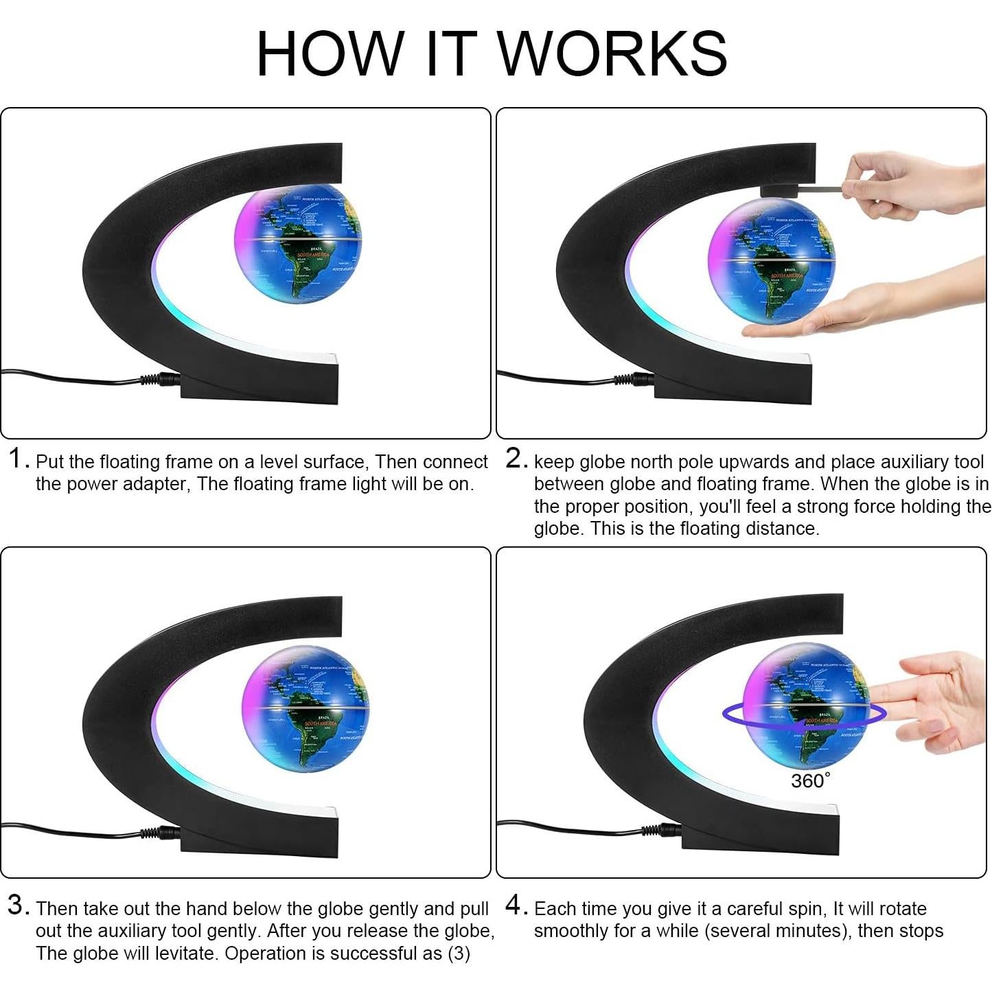 Globo Mapa Mundial Flotante Gresus con LED Decorativo