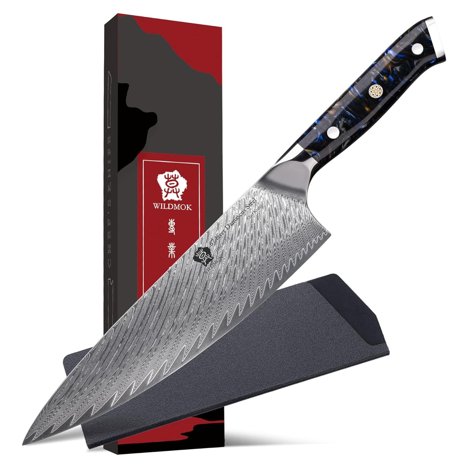 Cuchillo de Chef WILDMOK Damasco 20.5 cm Acero VG10 Resina Negra