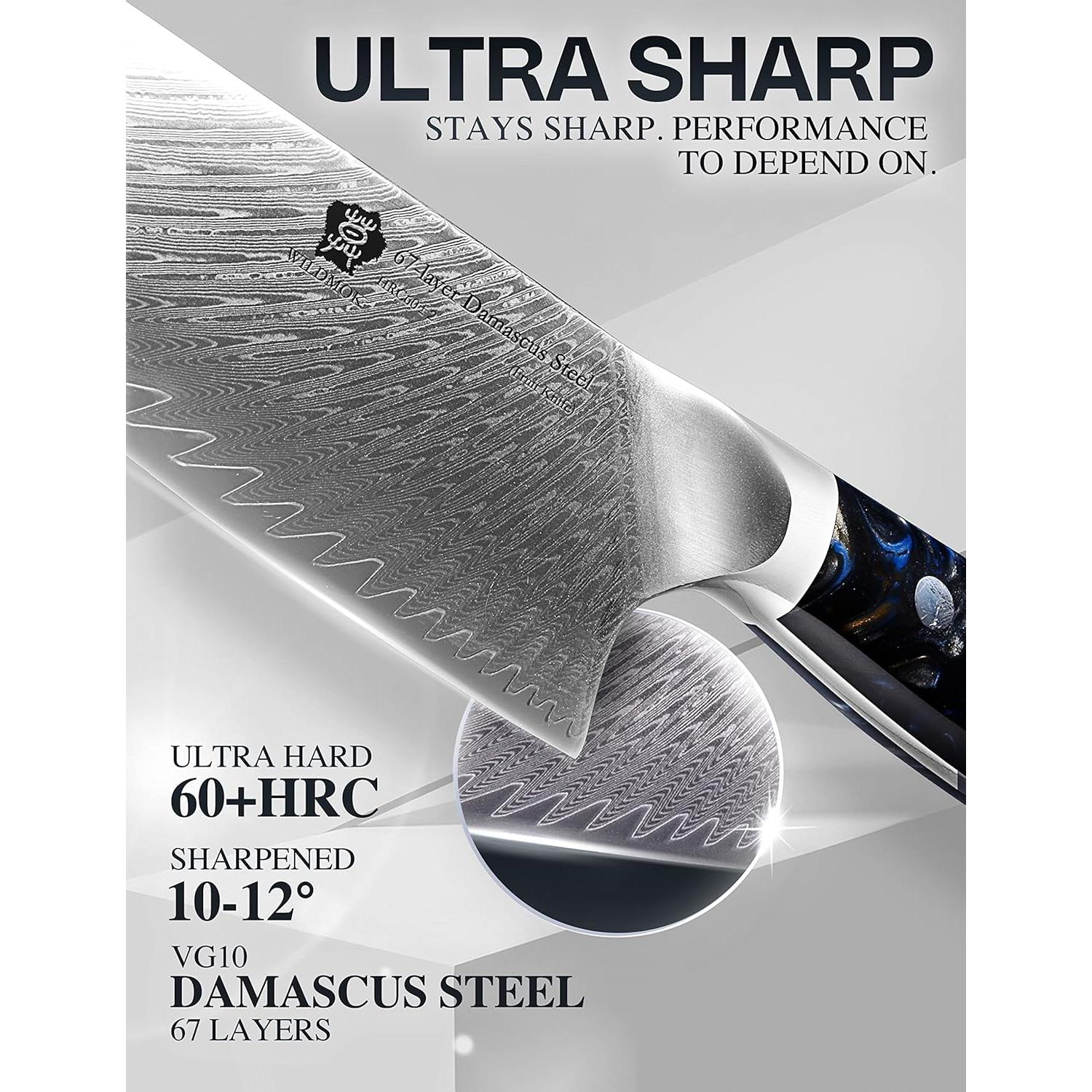 Cuchillo de Chef WILDMOK Damasco 20.5 cm Acero VG10 Resina Negra