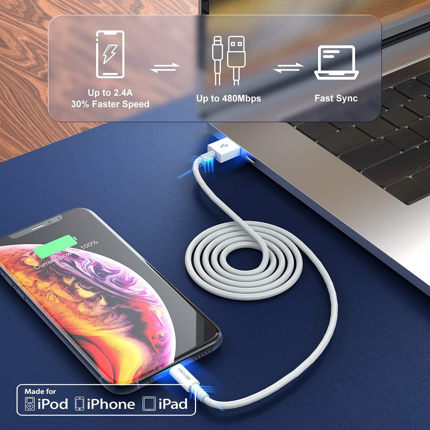 Paquete de 3 Cables Lightning a USB OOOUSE 3 pies Carga Rápida
