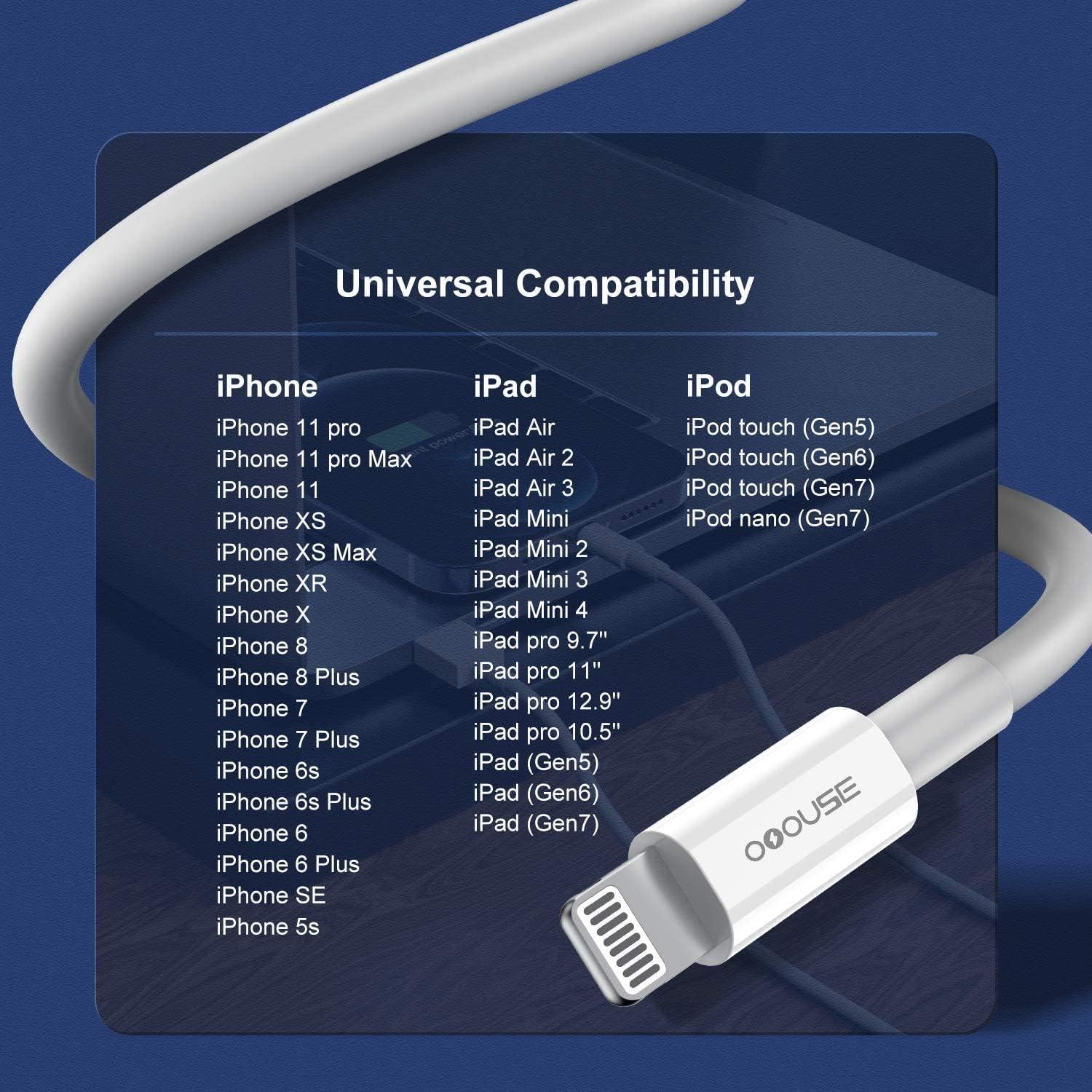 Paquete de 3 Cables Lightning a USB OOOUSE 3 pies Carga Rápida