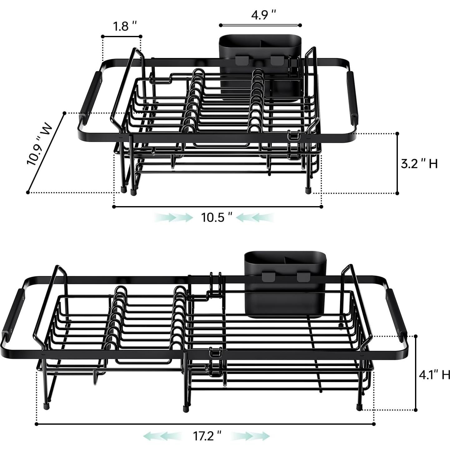 Escurridor de Platos Urackify Expandible 36.5-46cm Negro Mate