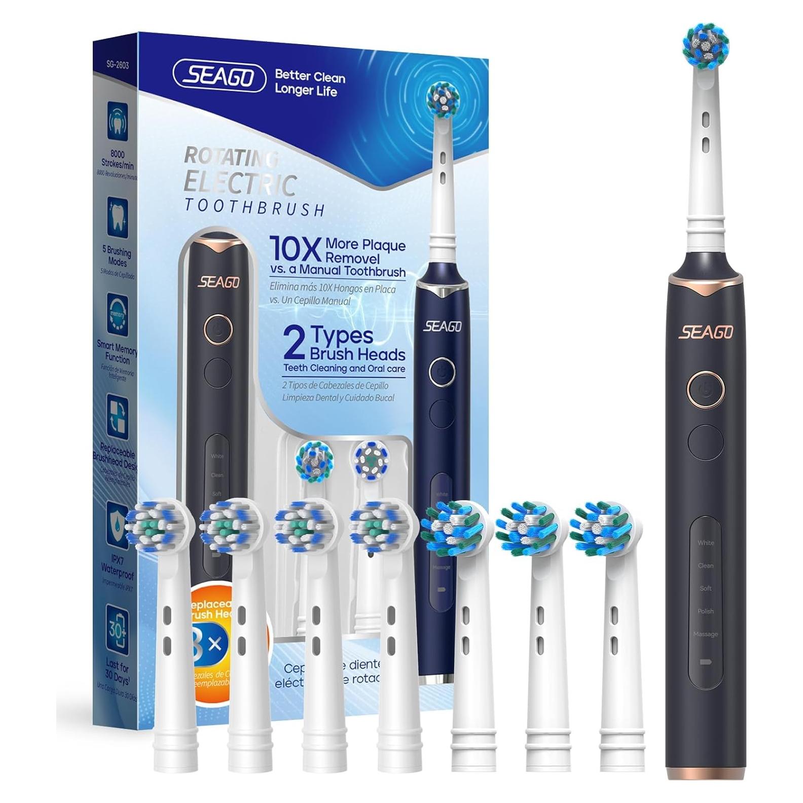 Cepillo de Dientes Eléctrico SEAGO SG-2603 con 8 Cabezas