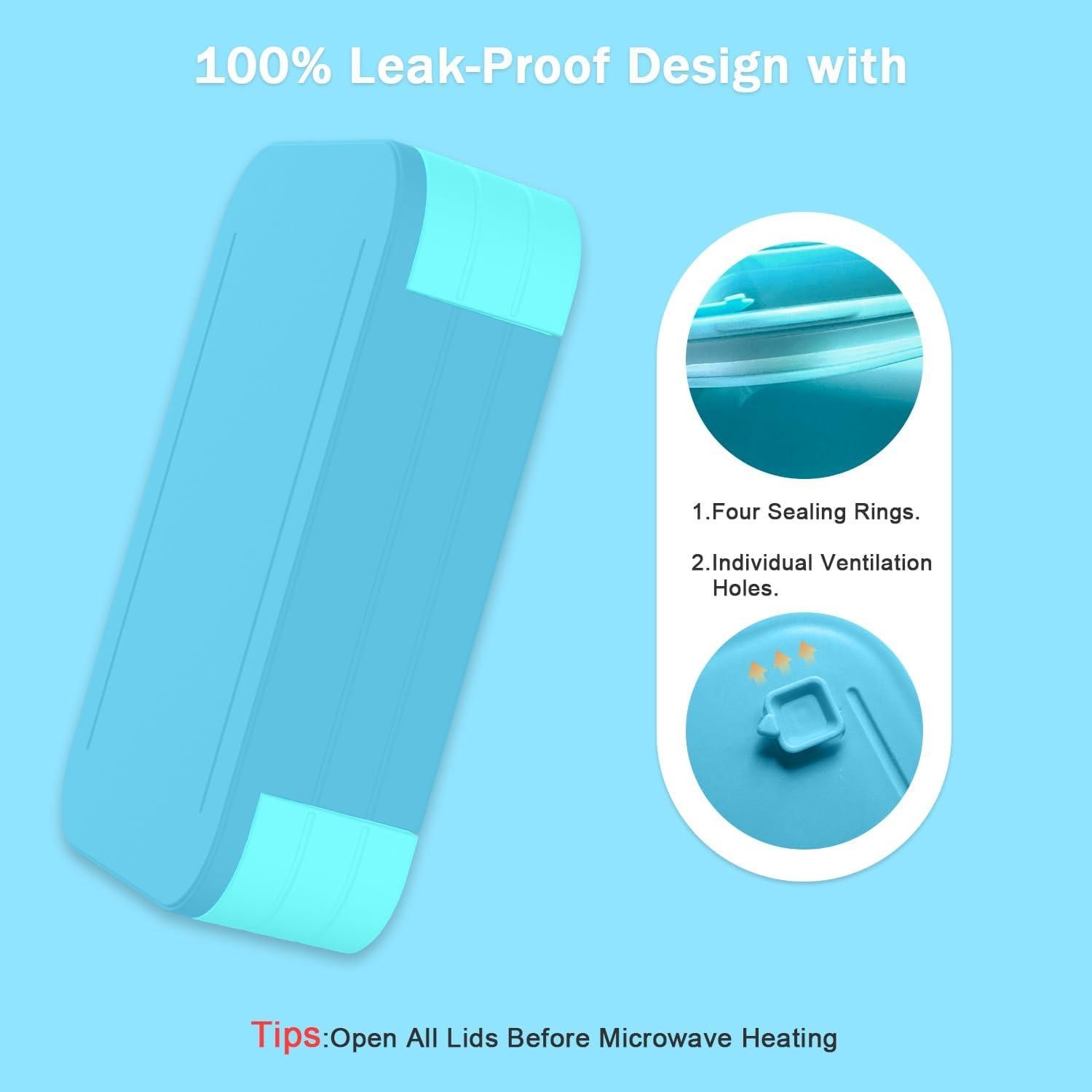 Caja Bento Almuerzo Adultos Azul Bebé 1.1L 3 Compartimentos