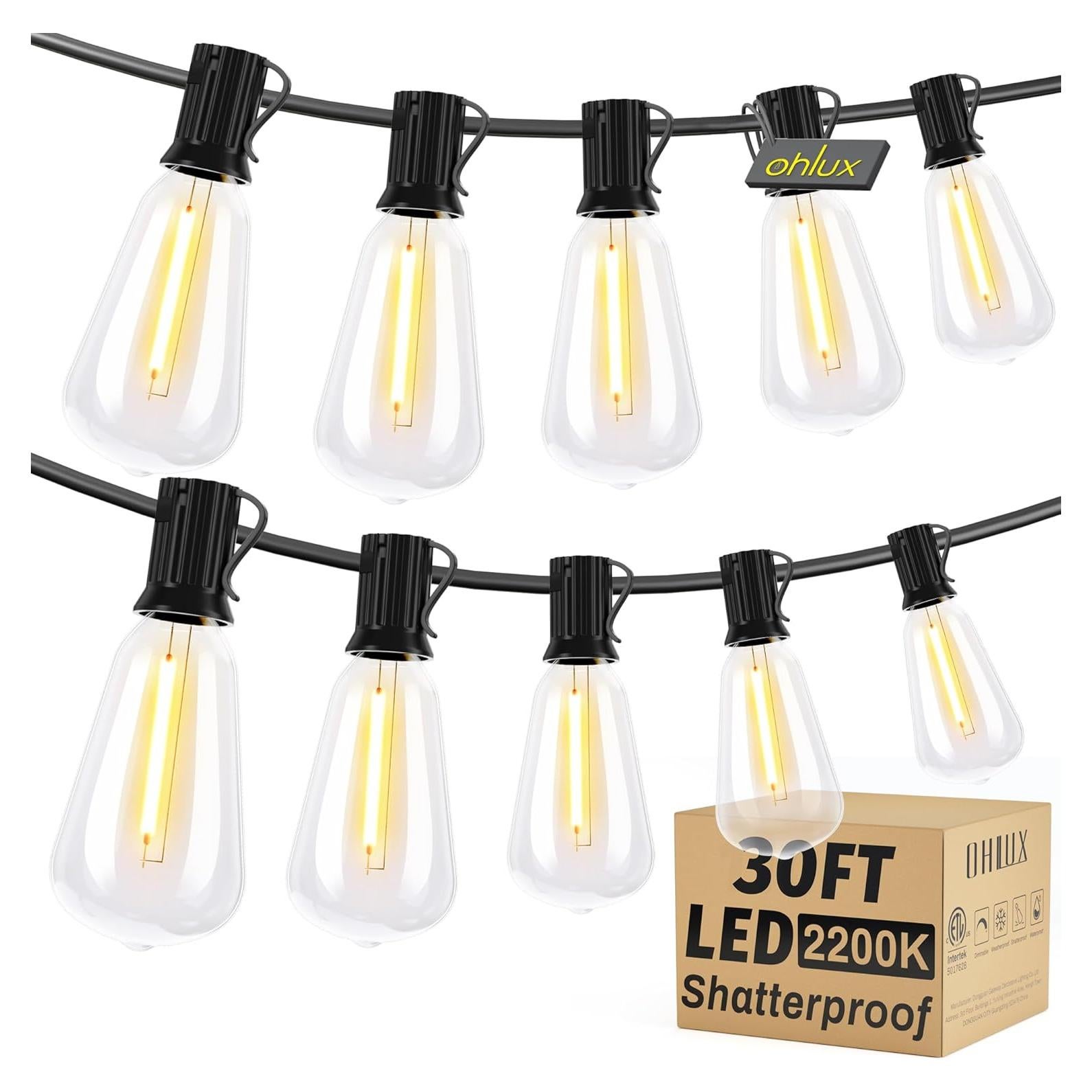 Cadena de Luces Exteriores OHLUX 9.14m LED Vintage 2200K