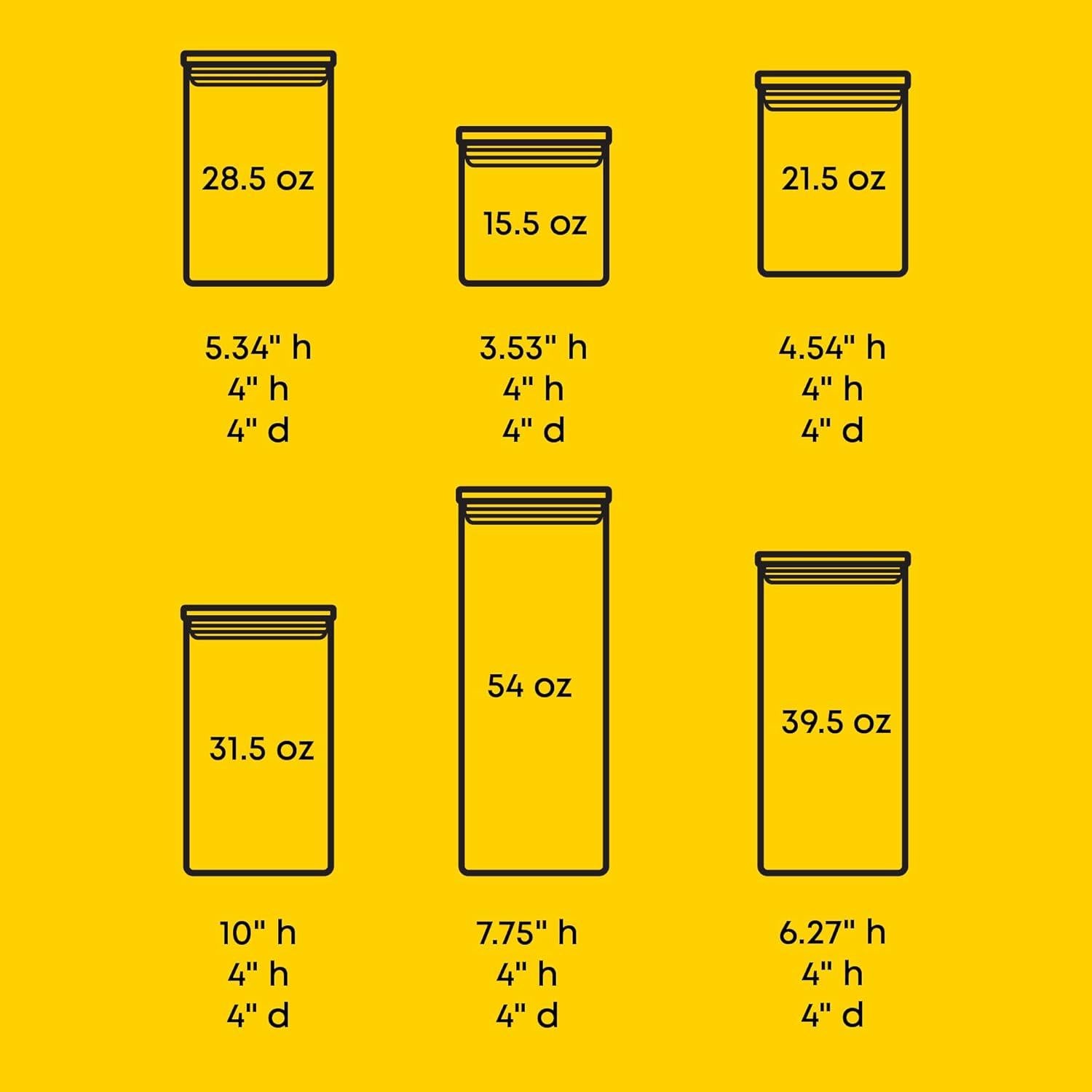 Set de 6 Tarros de Vidrio Borosilicato JoyJolt con Tapas Herméticas