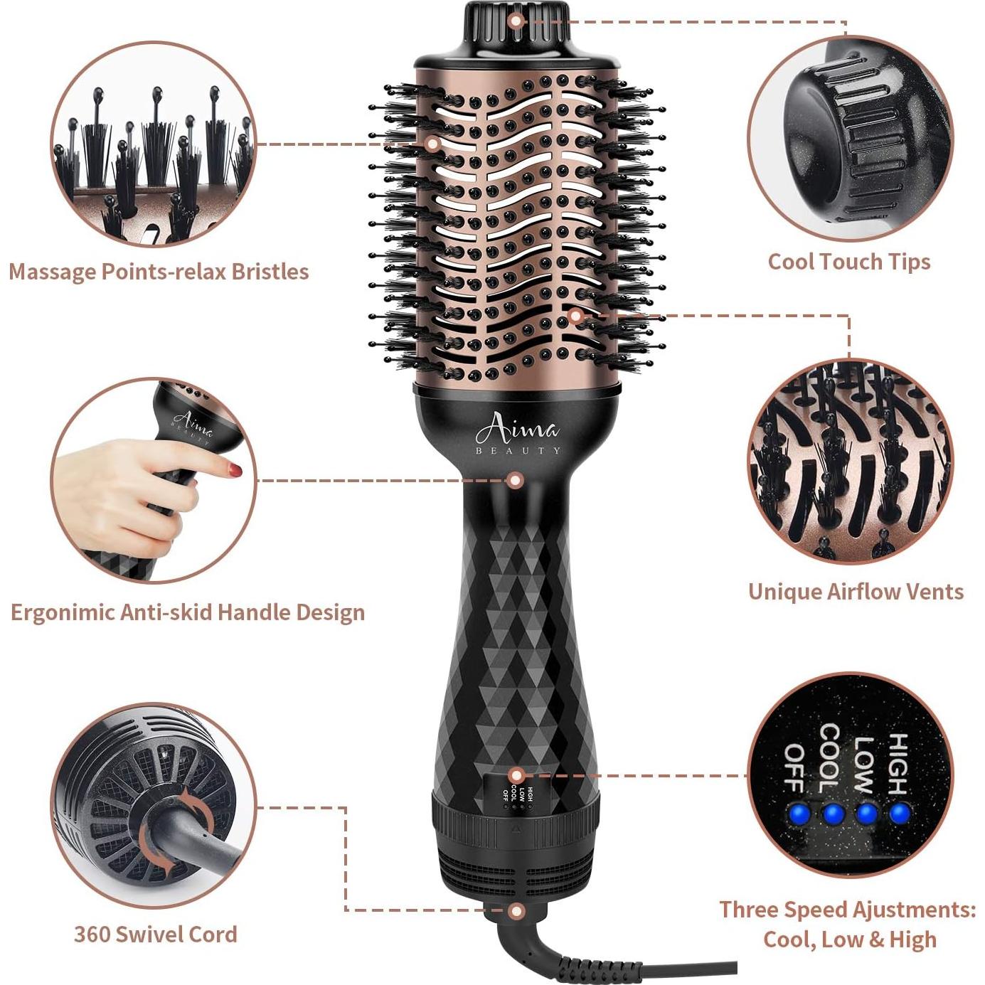 Cepillo Secador Voluminizador Aima Beauty 4 en 1 Negro