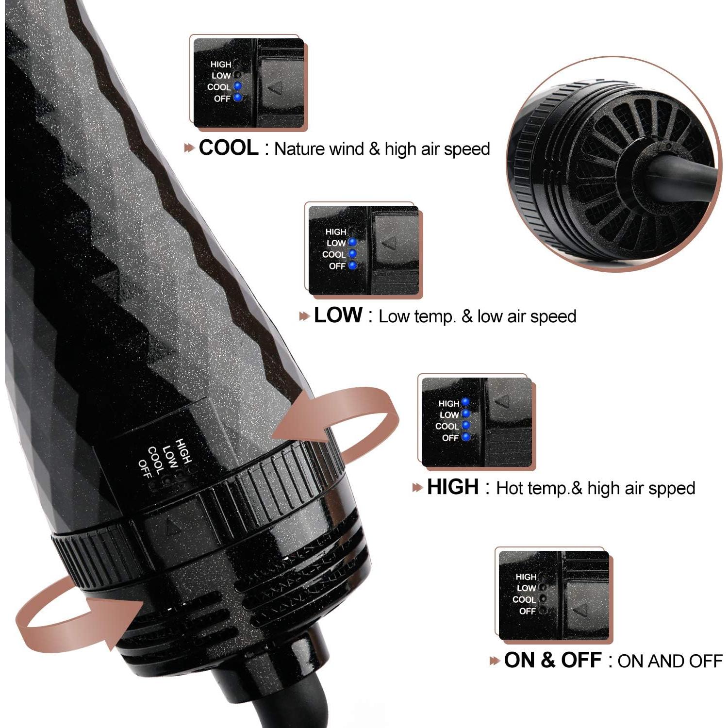 Cepillo Secador Voluminizador Aima Beauty 4 en 1 Negro