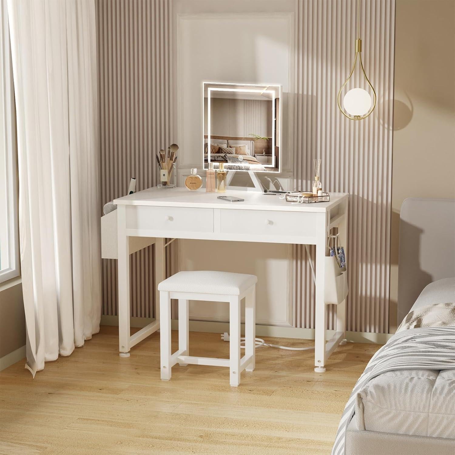 Escritorio de Maquillaje Lufeiya con Espejo y Luz LED 80 cm