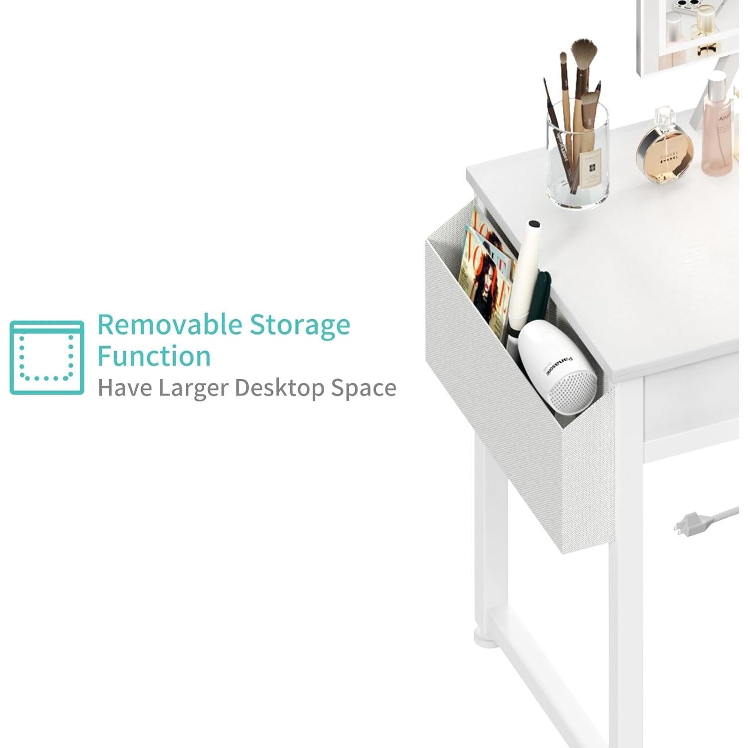 Escritorio de Maquillaje Lufeiya con Espejo y Luz LED 80 cm