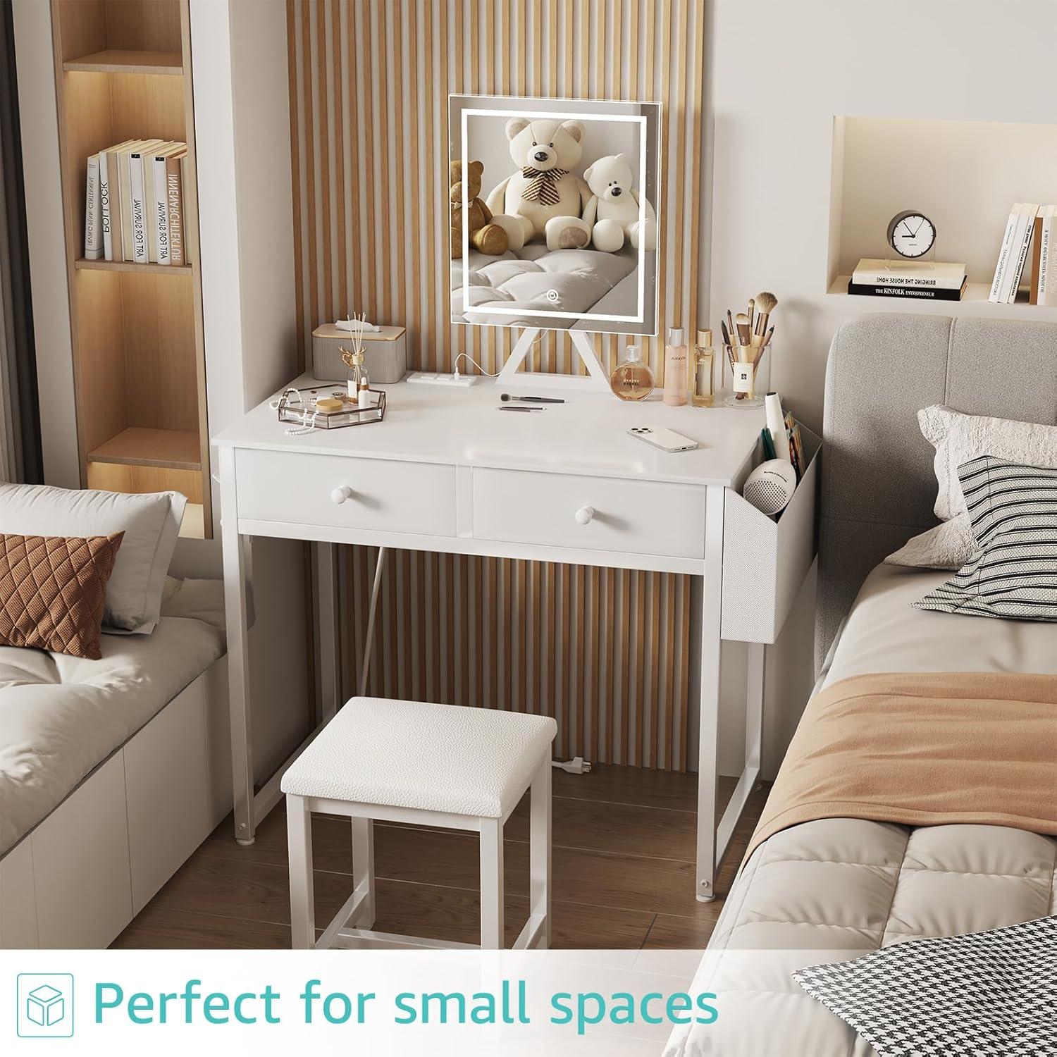 Escritorio de Maquillaje Lufeiya con Espejo y Luz LED 80 cm