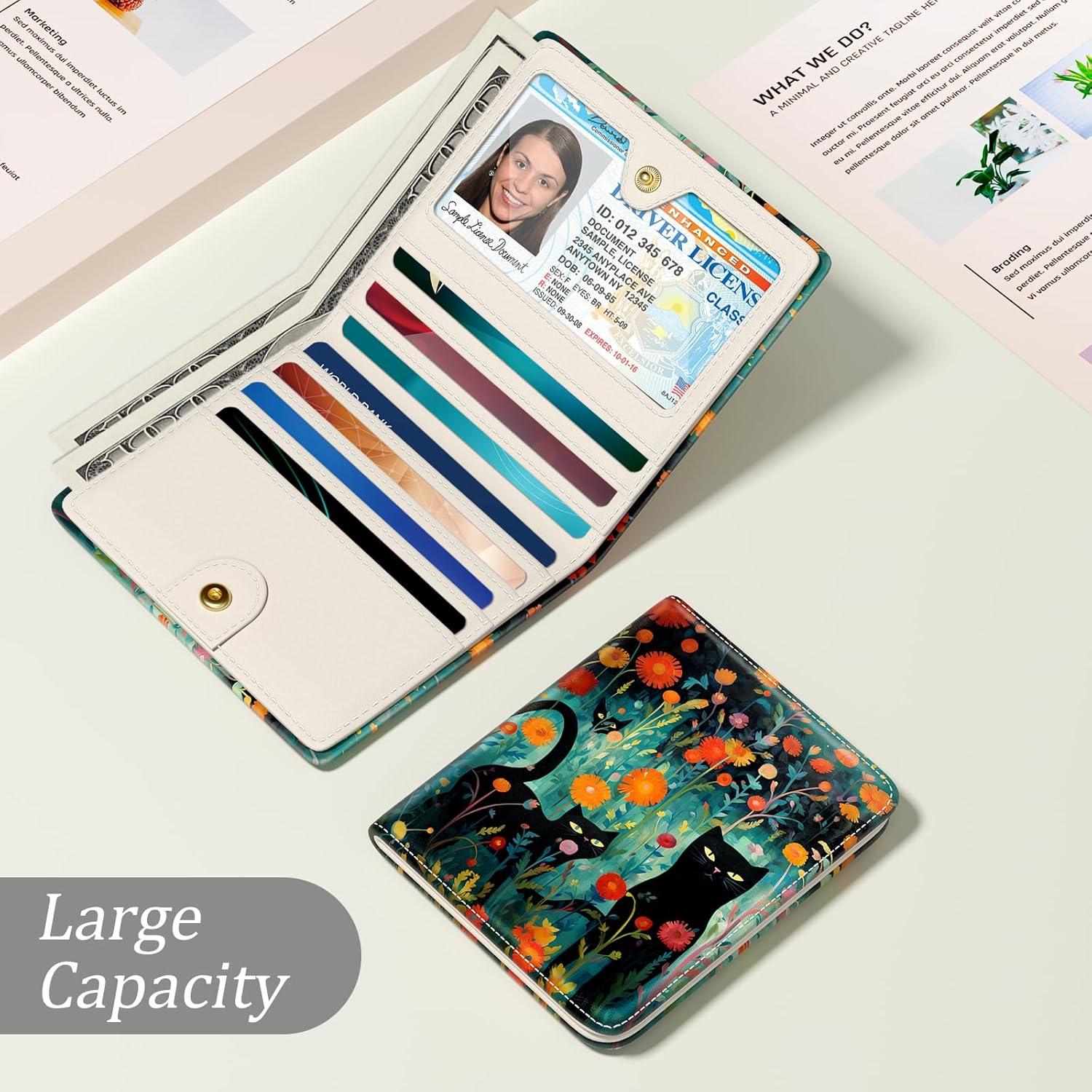 Cartera Bifold Pequeña TMOODEL Gato Negro con Bloqueo RFID