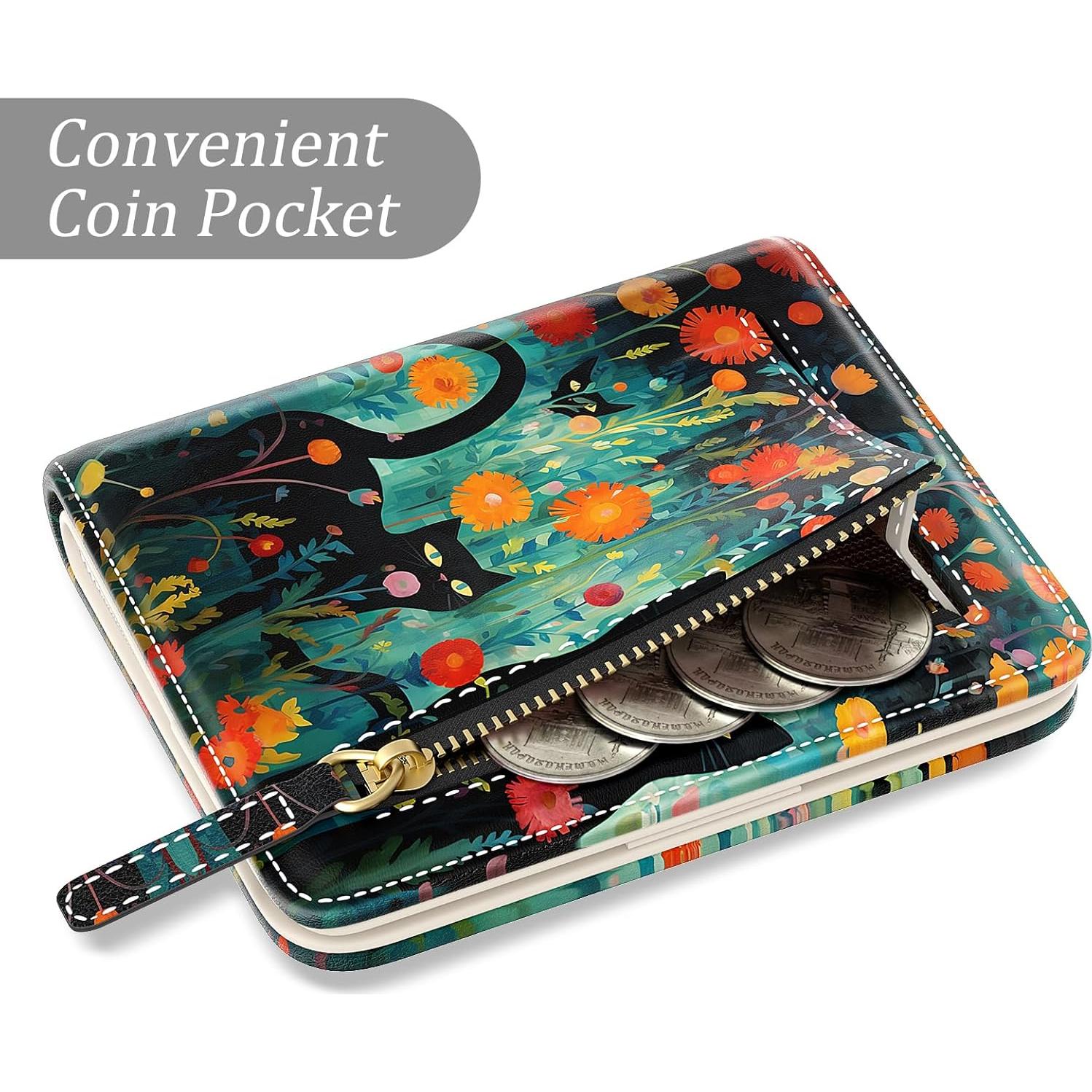 Cartera Bifold Pequeña TMOODEL Gato Negro con Bloqueo RFID